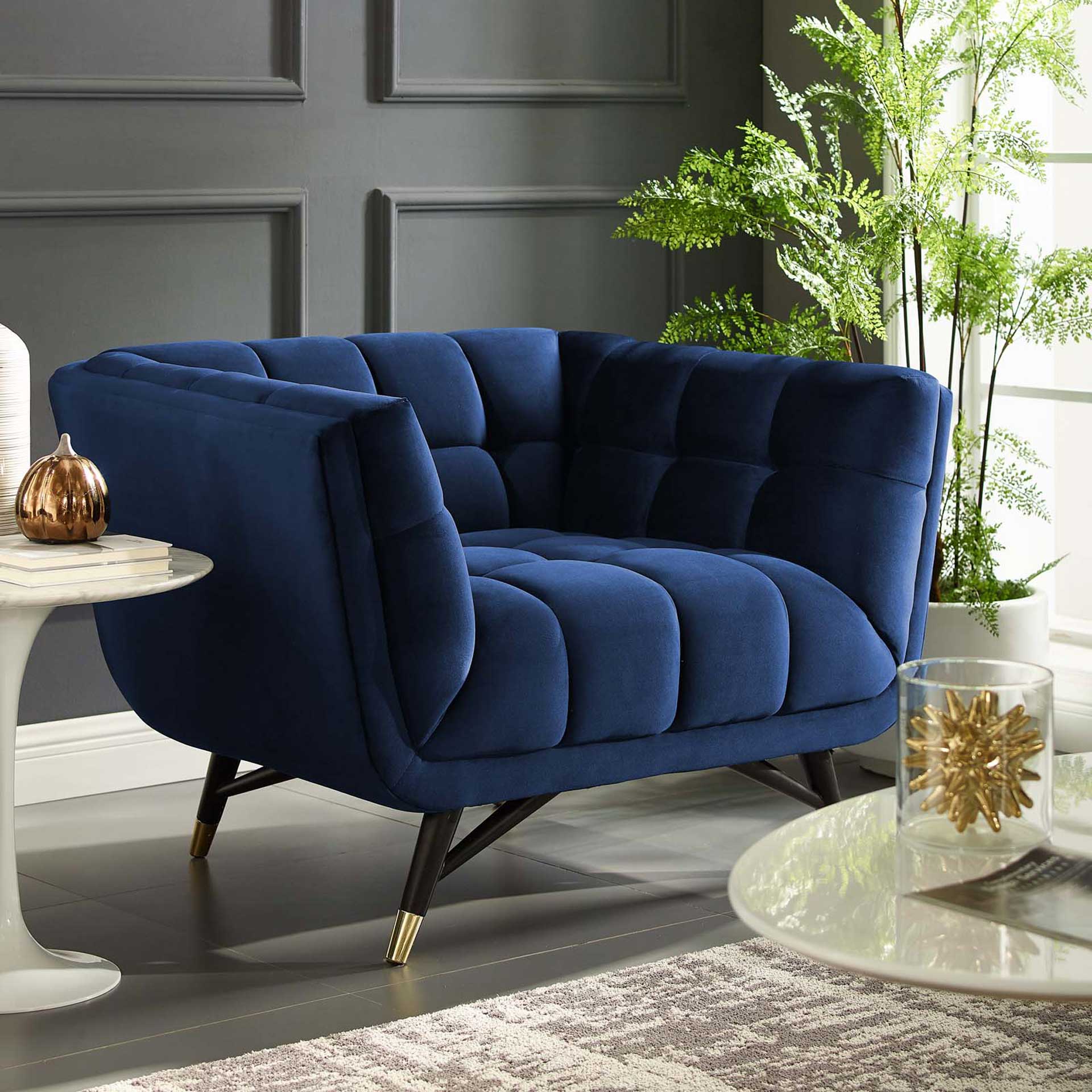Adrianna Upholstered Velvet Armchair Midnight Blue - Image 5