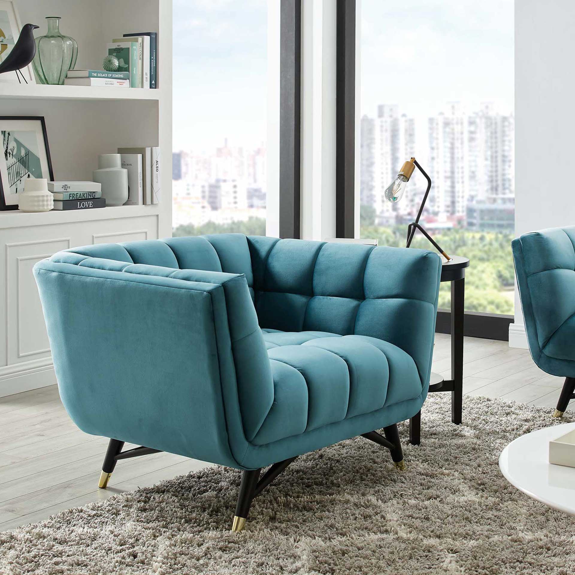 Adrianna Upholstered Velvet Armchair Sea Blue - Image 5
