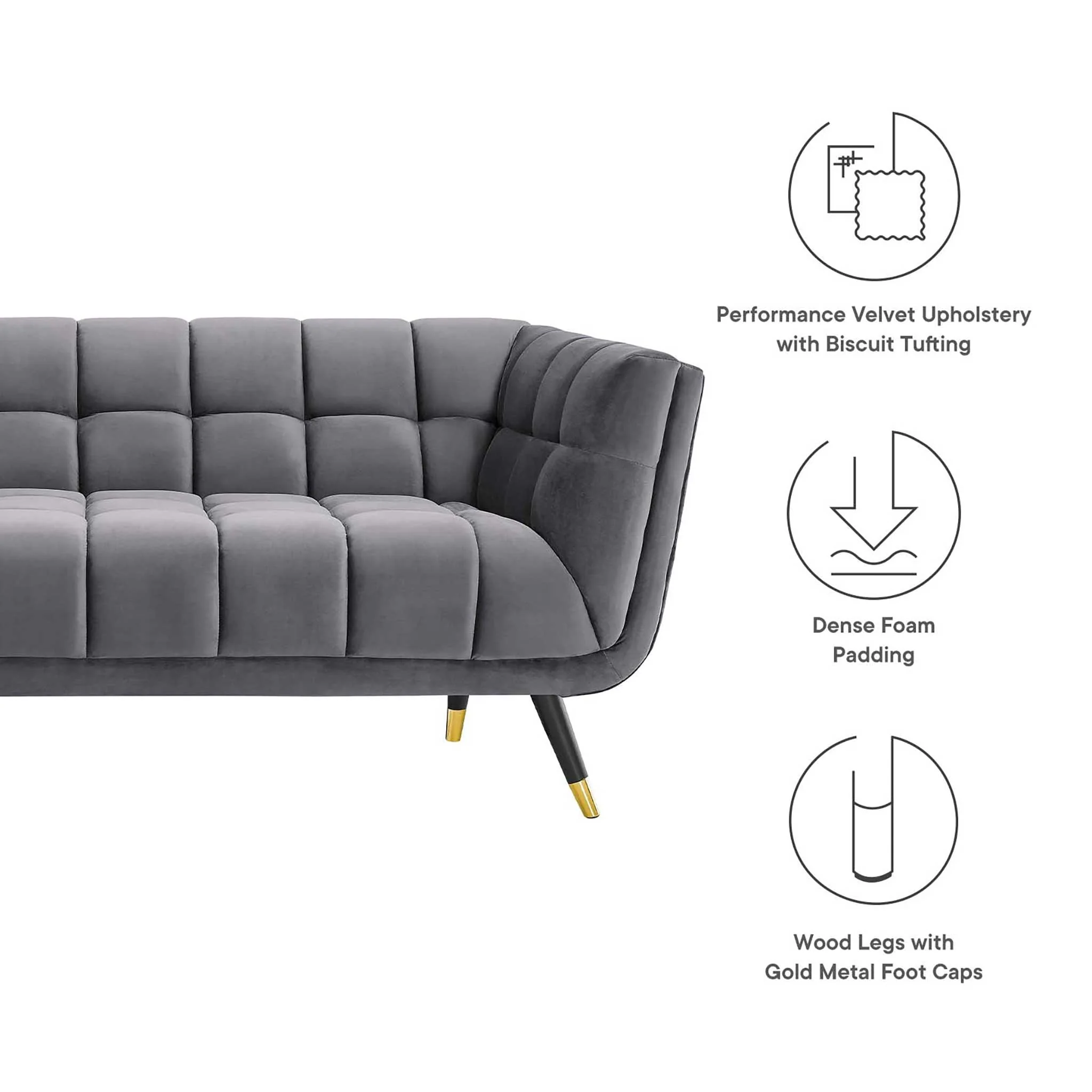Adrianna Upholstered Velvet Sofa Gray - Image 4
