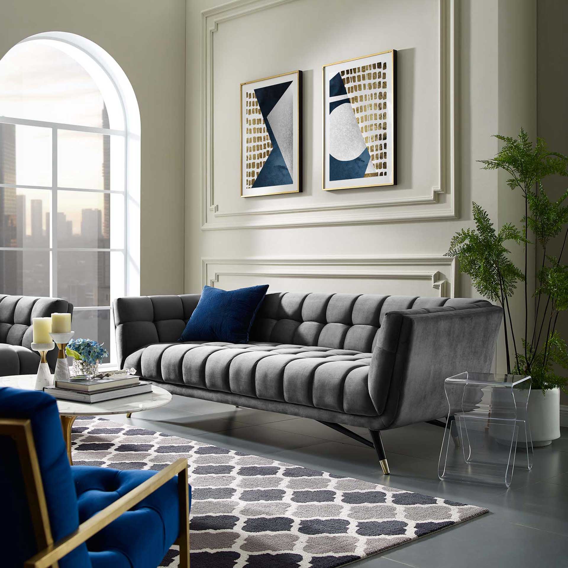 Adrianna Upholstered Velvet Sofa Gray - Image 6