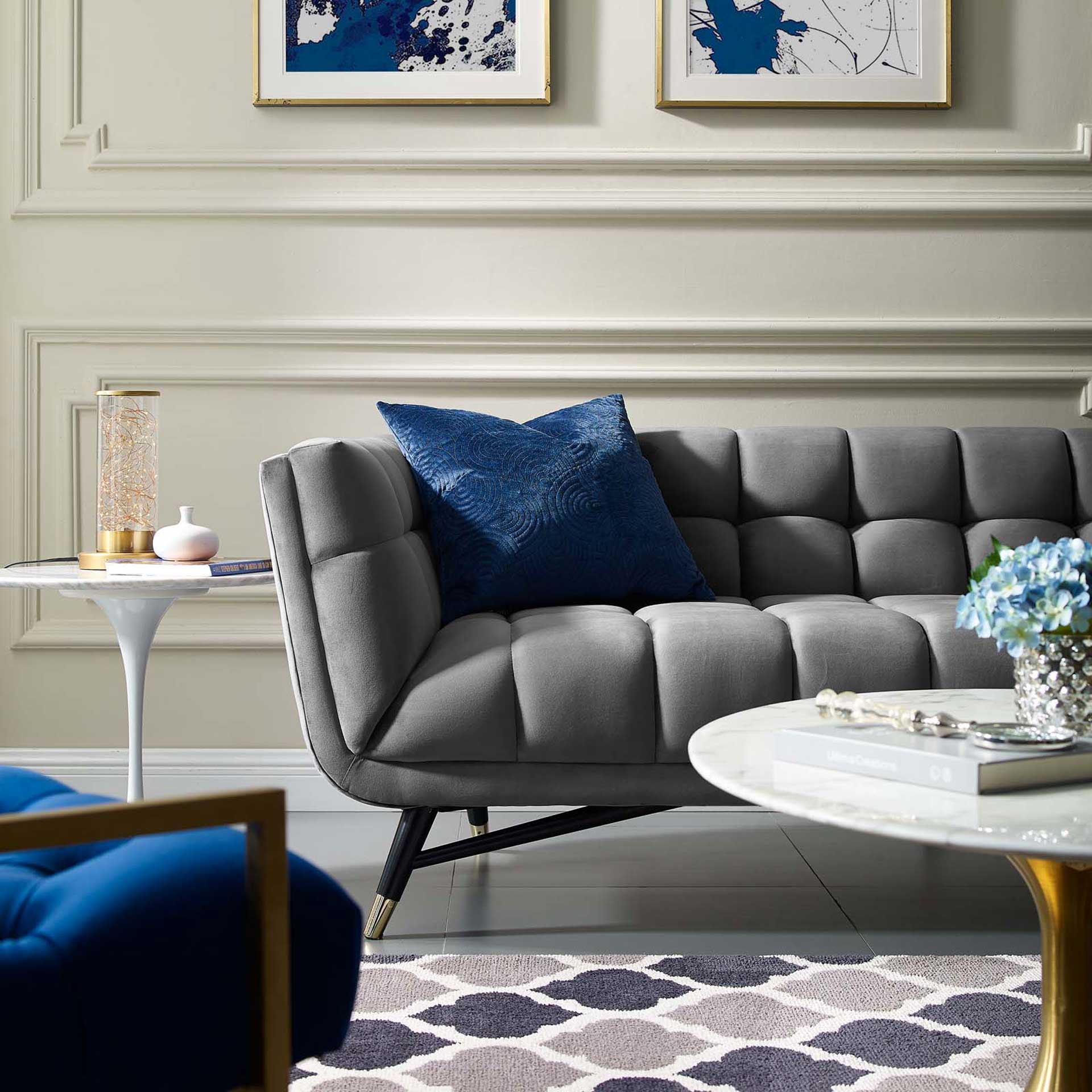 Adrianna Upholstered Velvet Sofa Gray - Image 7