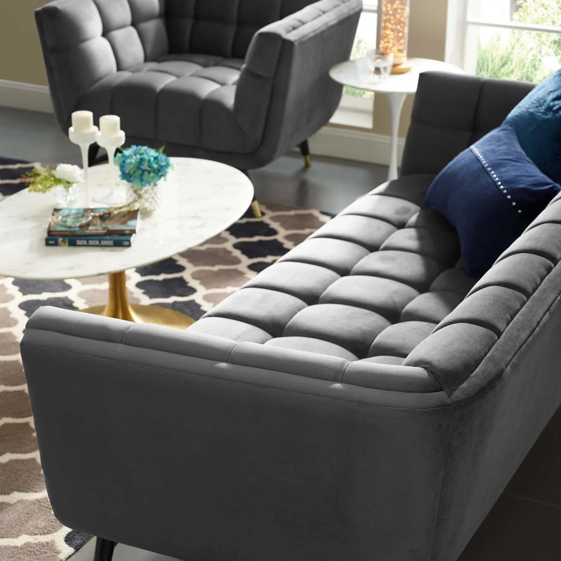 Adrianna Upholstered Velvet Sofa Gray - Image 8