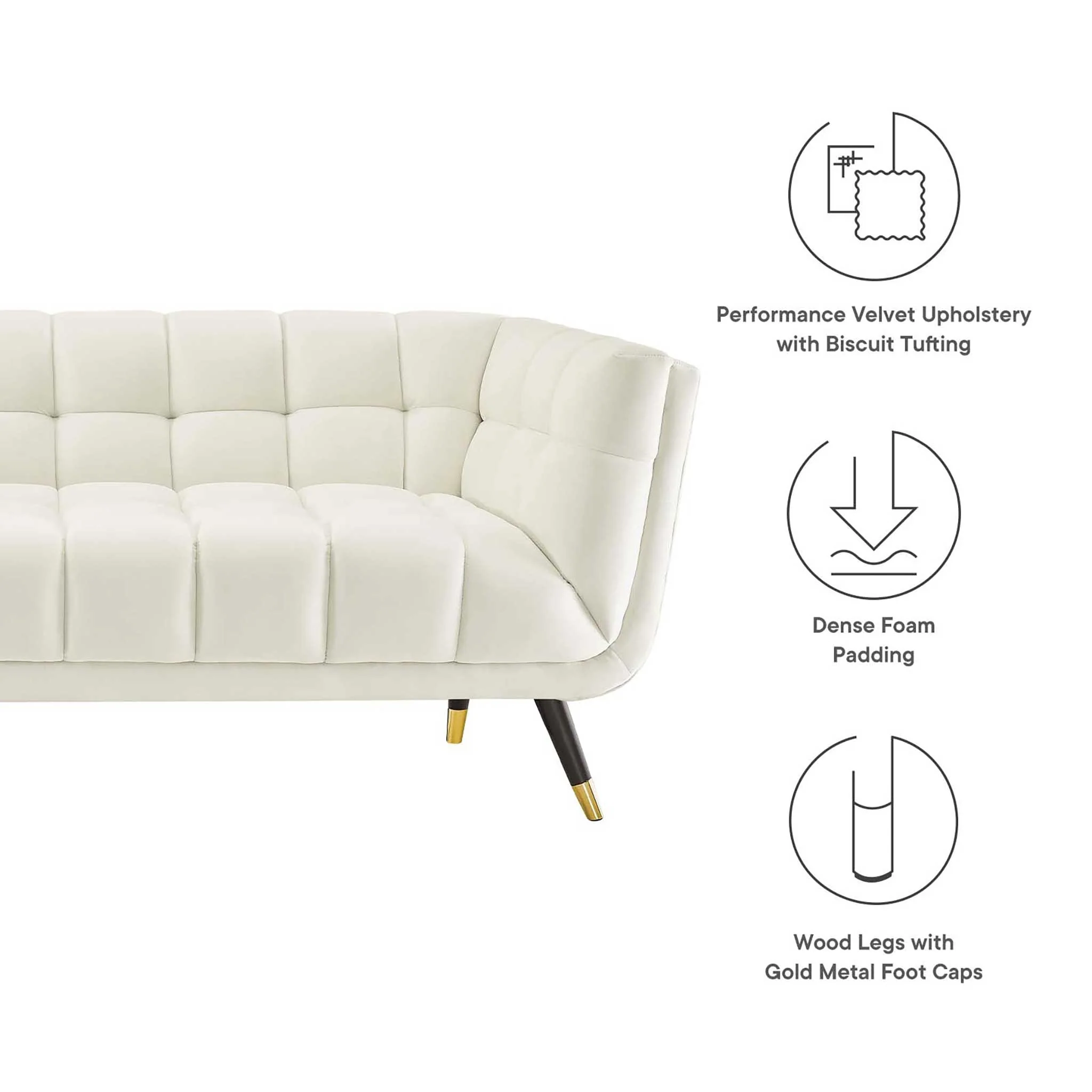 Adrianna Upholstered Velvet Sofa Ivory - Image 4