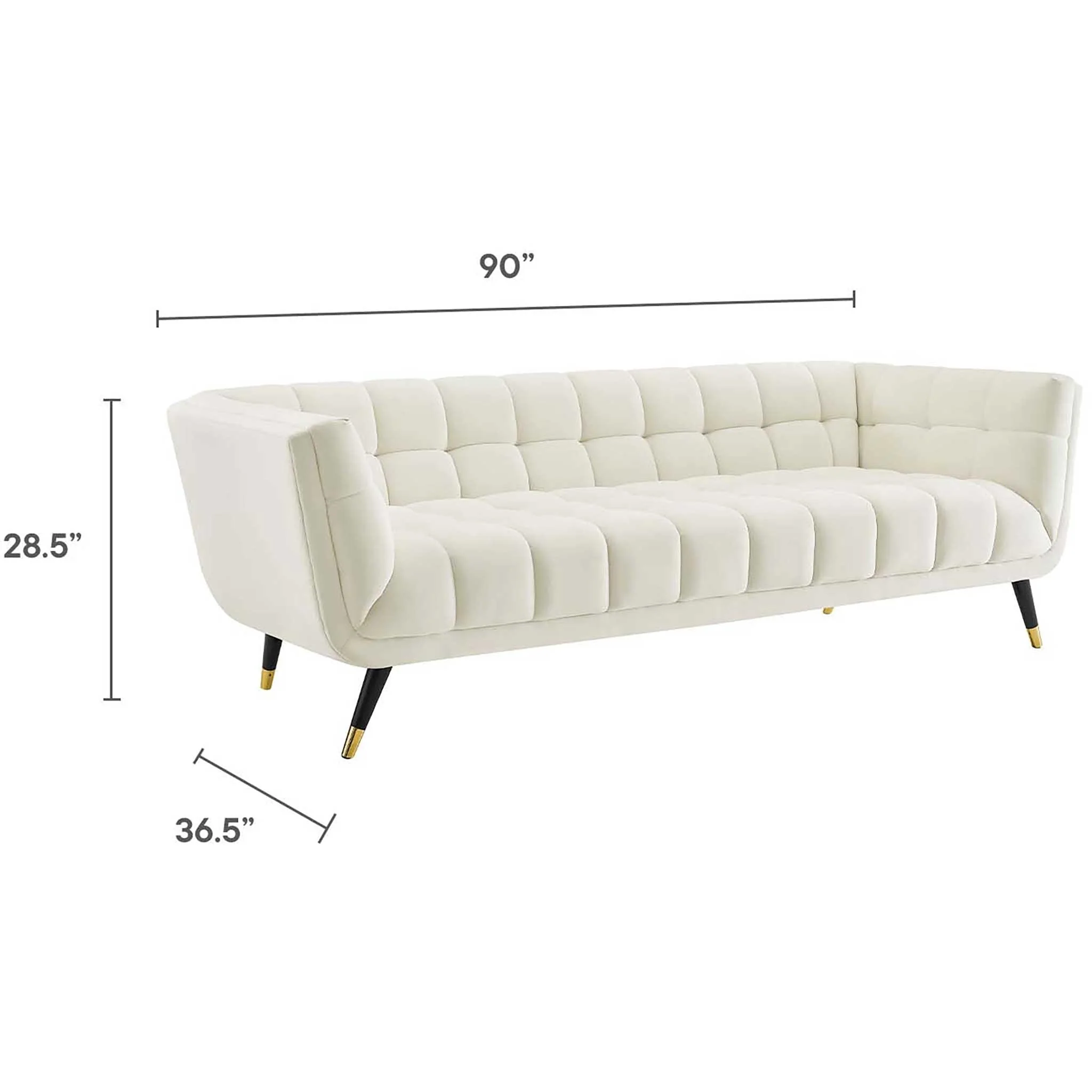 Adrianna Upholstered Velvet Sofa Ivory - Image 5