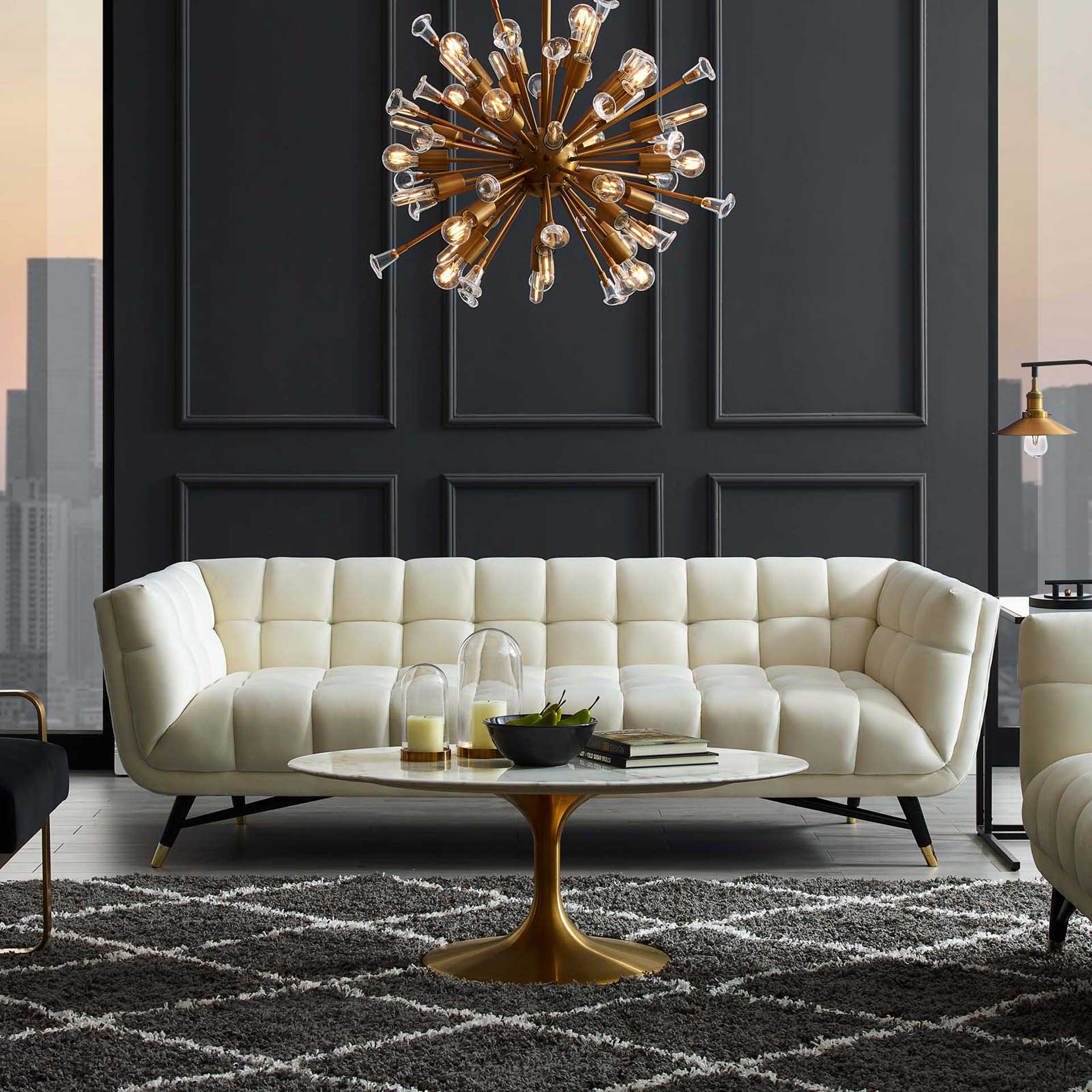 Adrianna Upholstered Velvet Sofa Ivory - Image 6