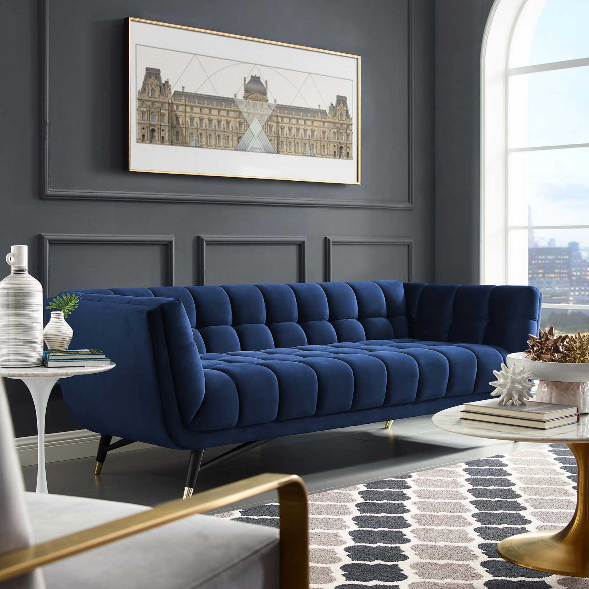 Adrianna Upholstered Velvet Sofa Midnight Blue - Image 5