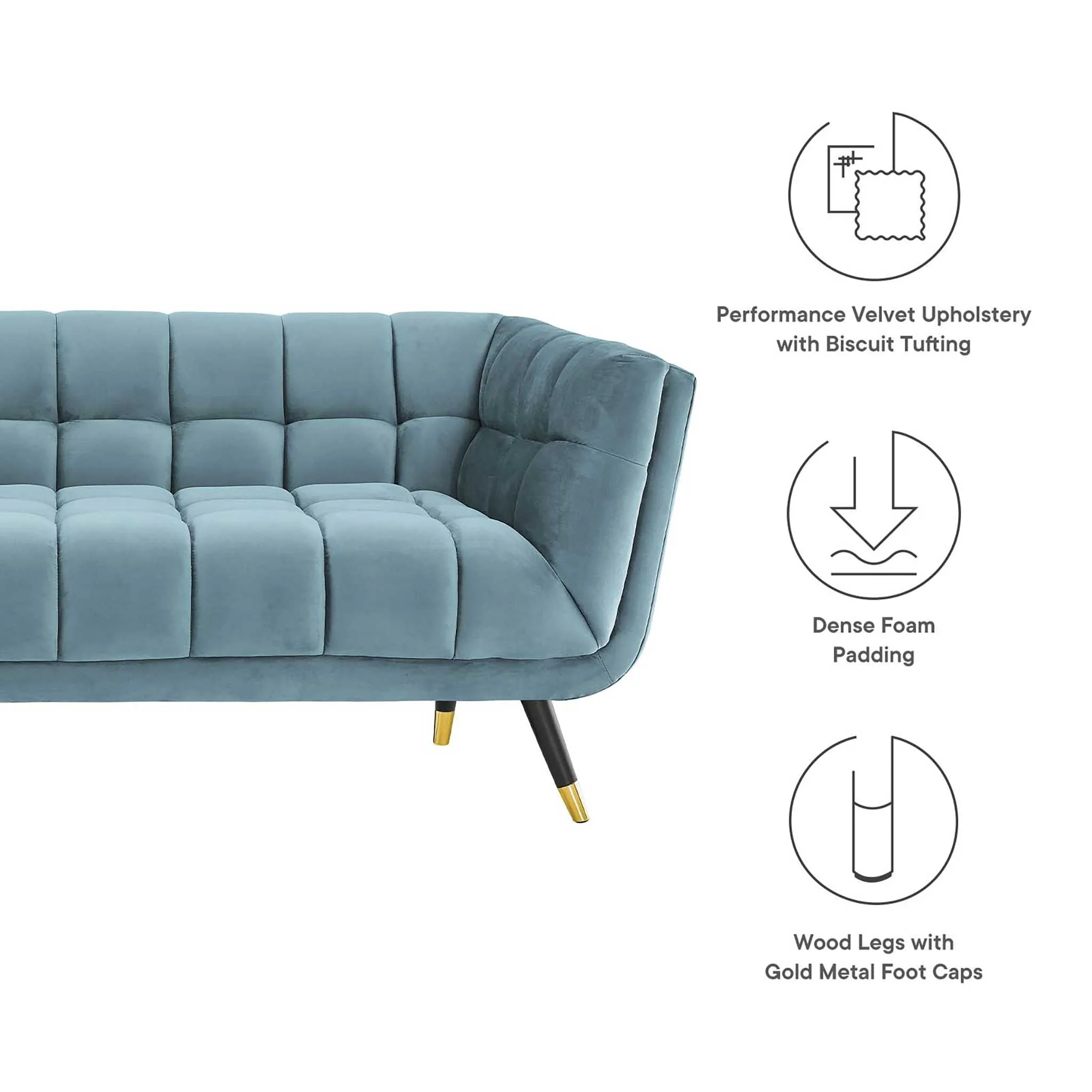 Adrianna Upholstered Velvet Sofa Sea Blue - Image 4