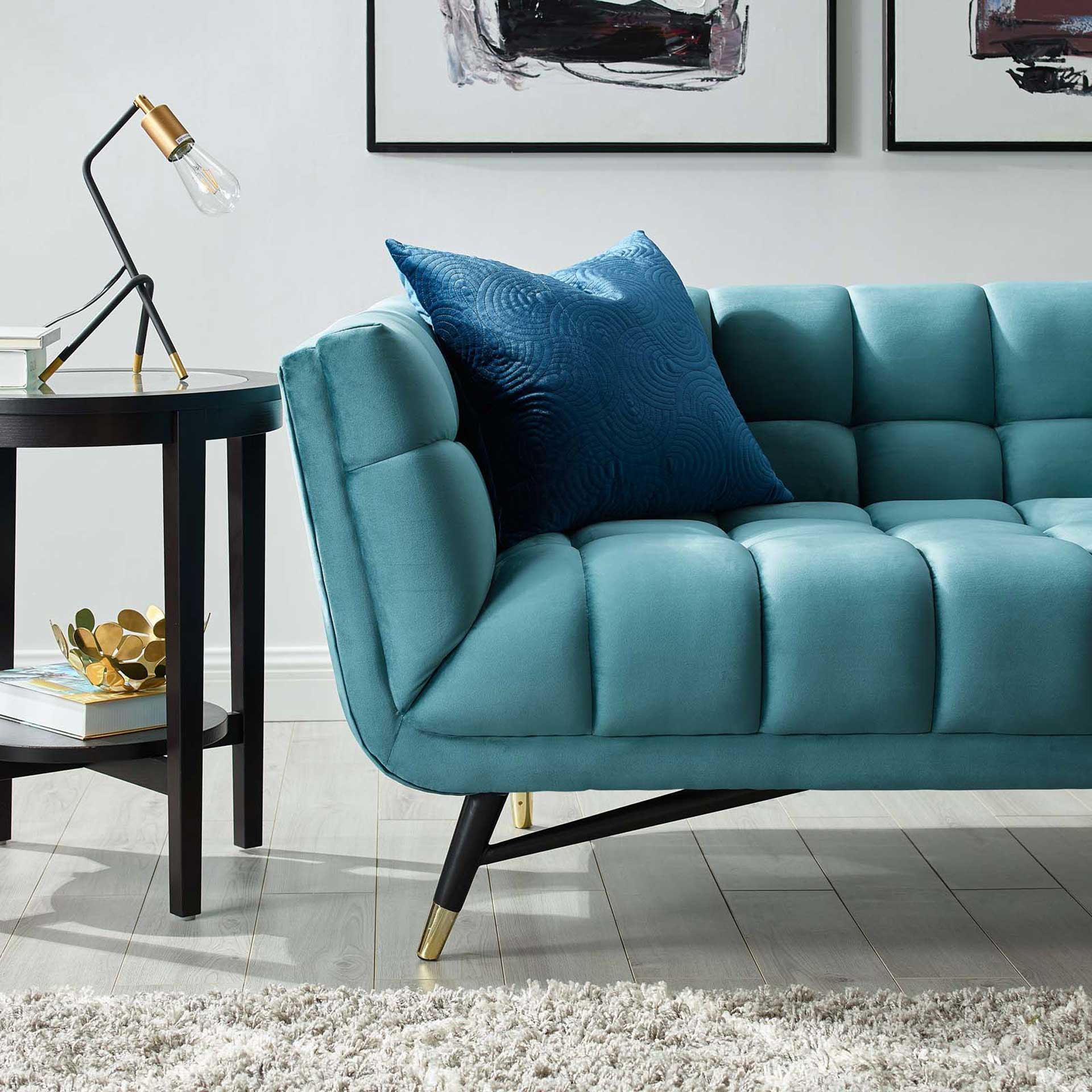 Adrianna Upholstered Velvet Sofa Sea Blue - Image 6