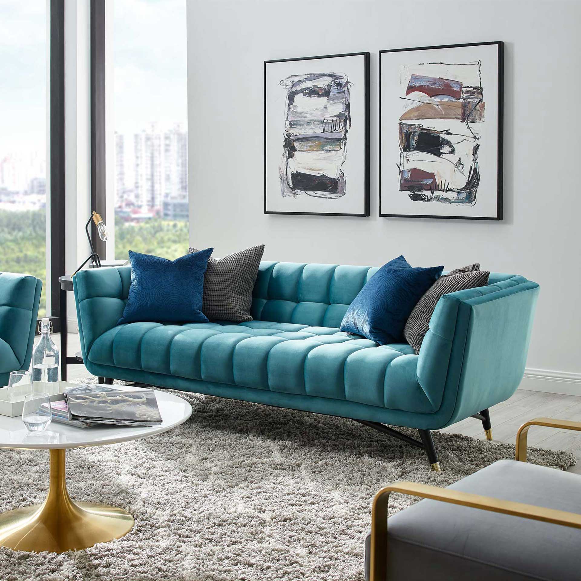 Adrianna Upholstered Velvet Sofa Sea Blue - Image 7