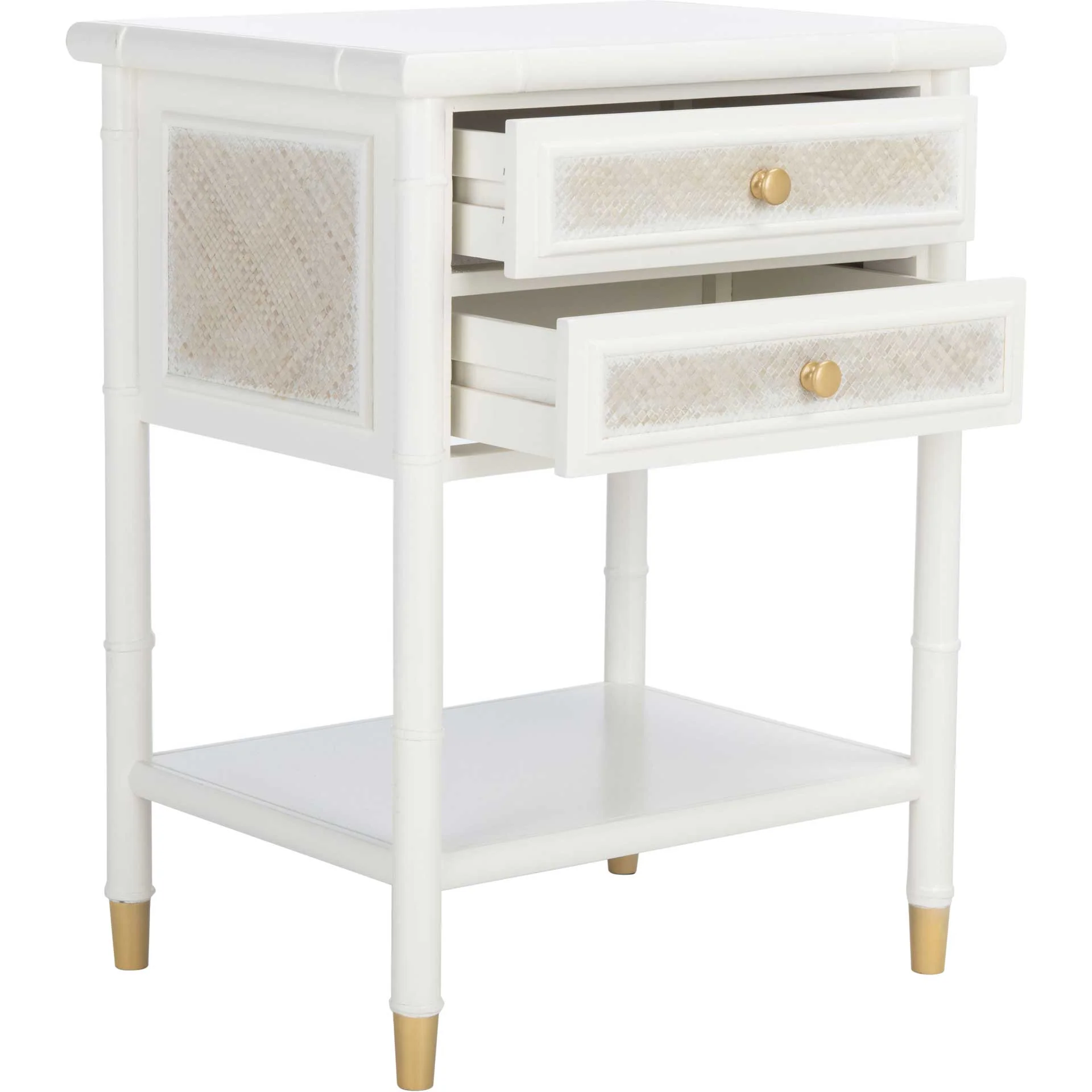 Aharon 2 Drawer 1 Shelf Accent Table White/Gold - Image 2