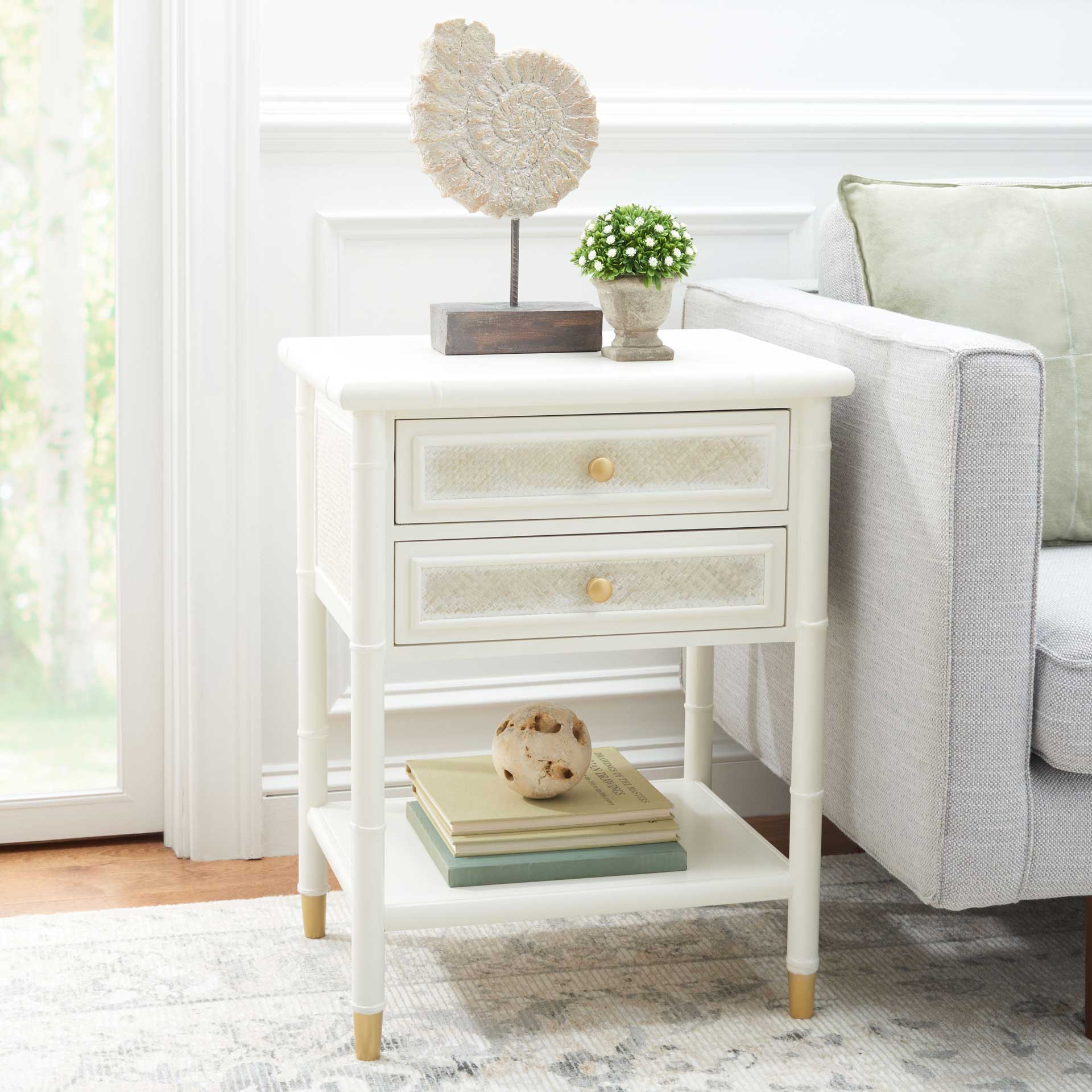 Aharon 2 Drawer 1 Shelf Accent Table White/Gold - Image 4