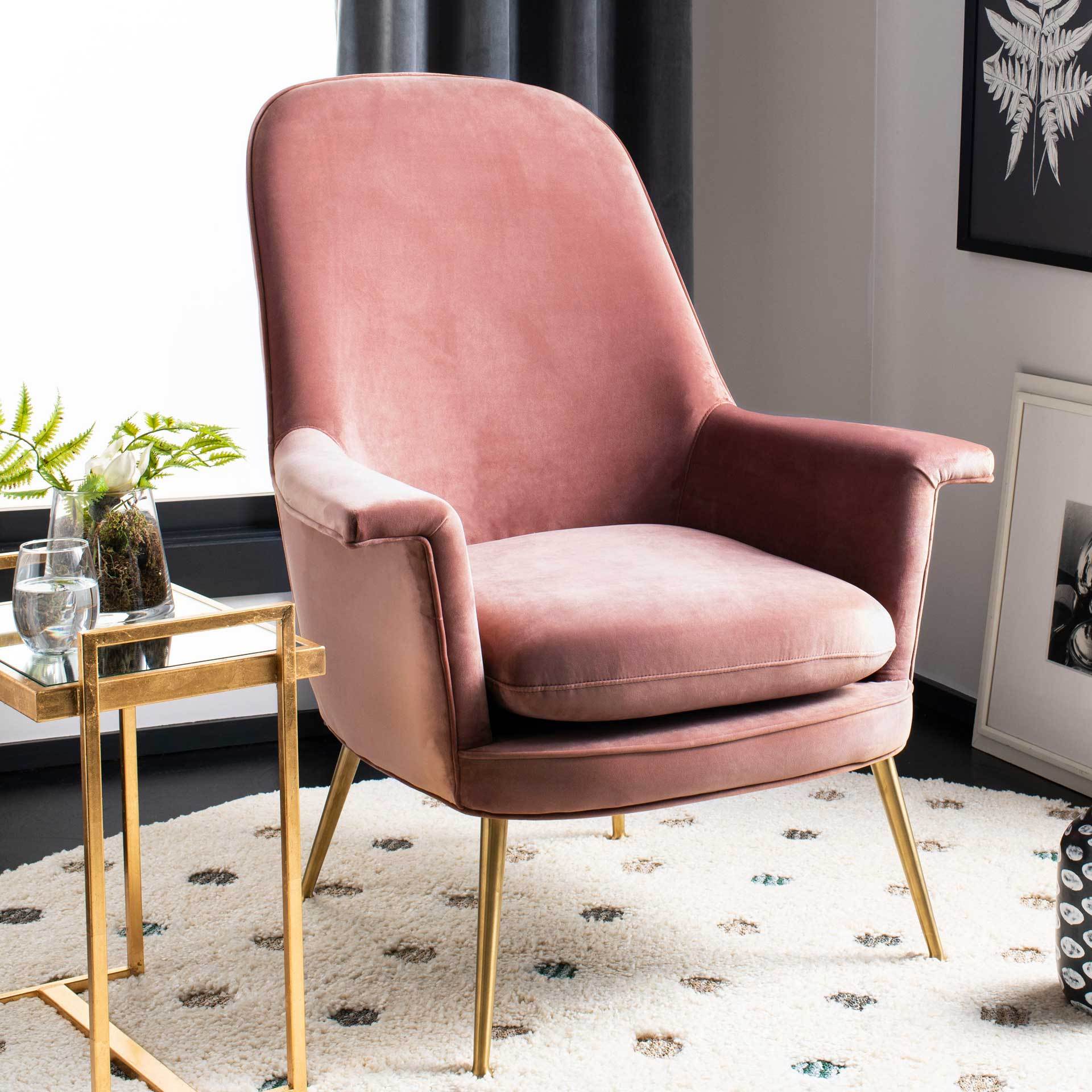 Aidan Velvet Arm Chair Dusty Rose/Gold - Image 8