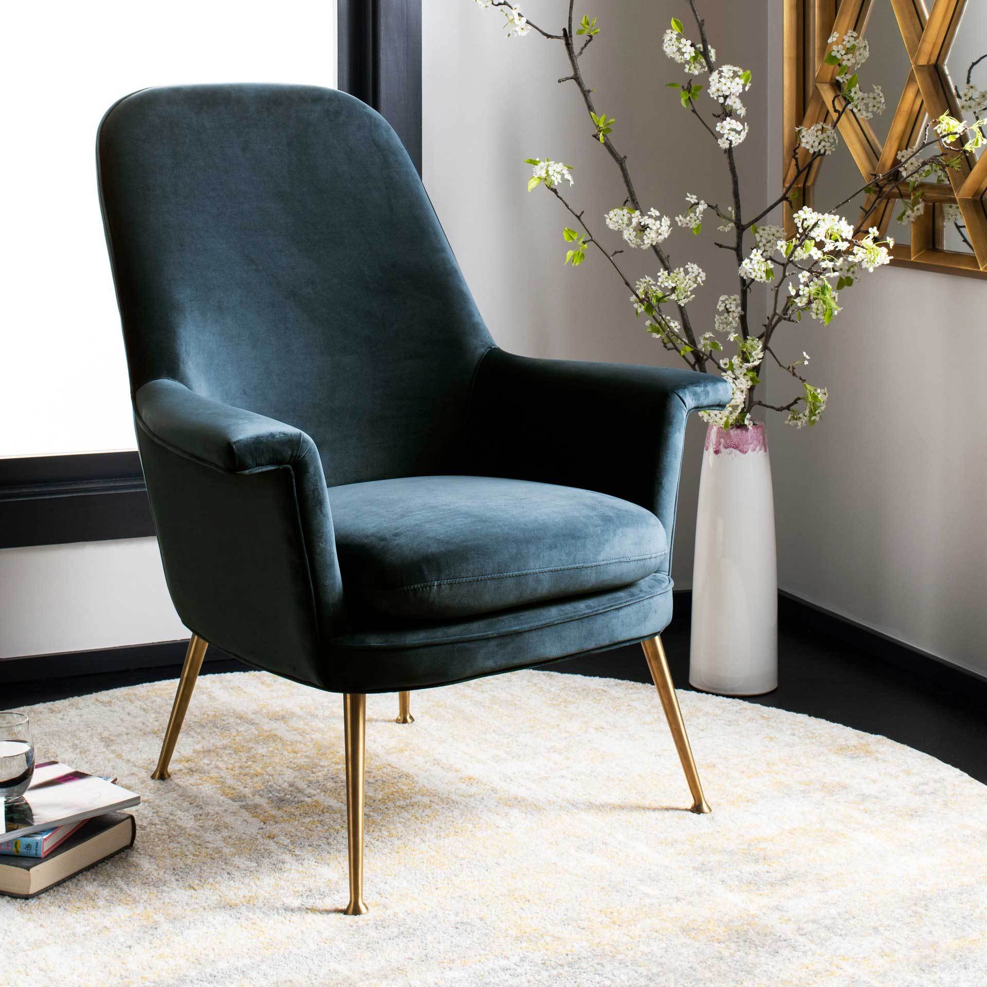 Aidan Velvet Arm Chair Navy/Gold - Image 8