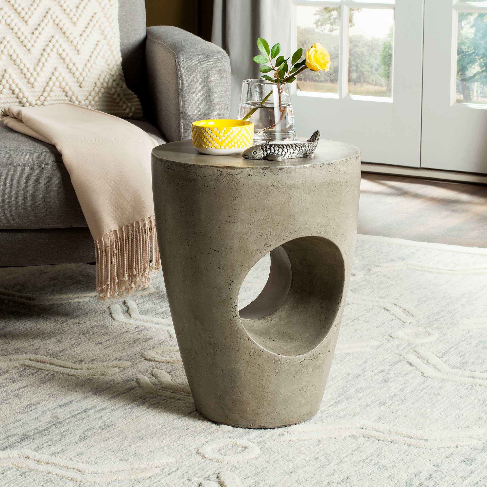 Aimee Modern Concrete Round Accent Table Dark Gray - Image 4