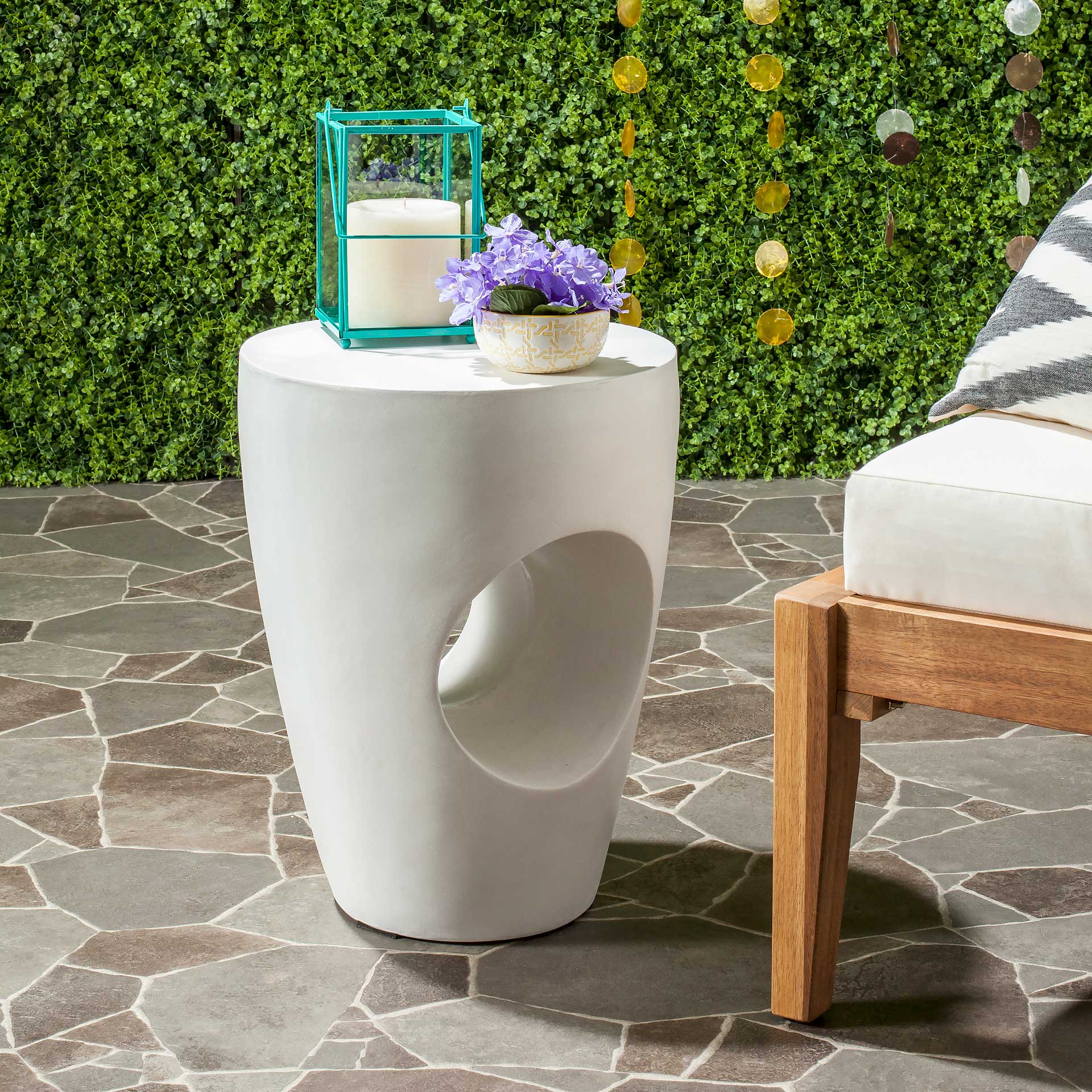 Aimee Modern Concrete Round Accent Table Ivory - Image 3