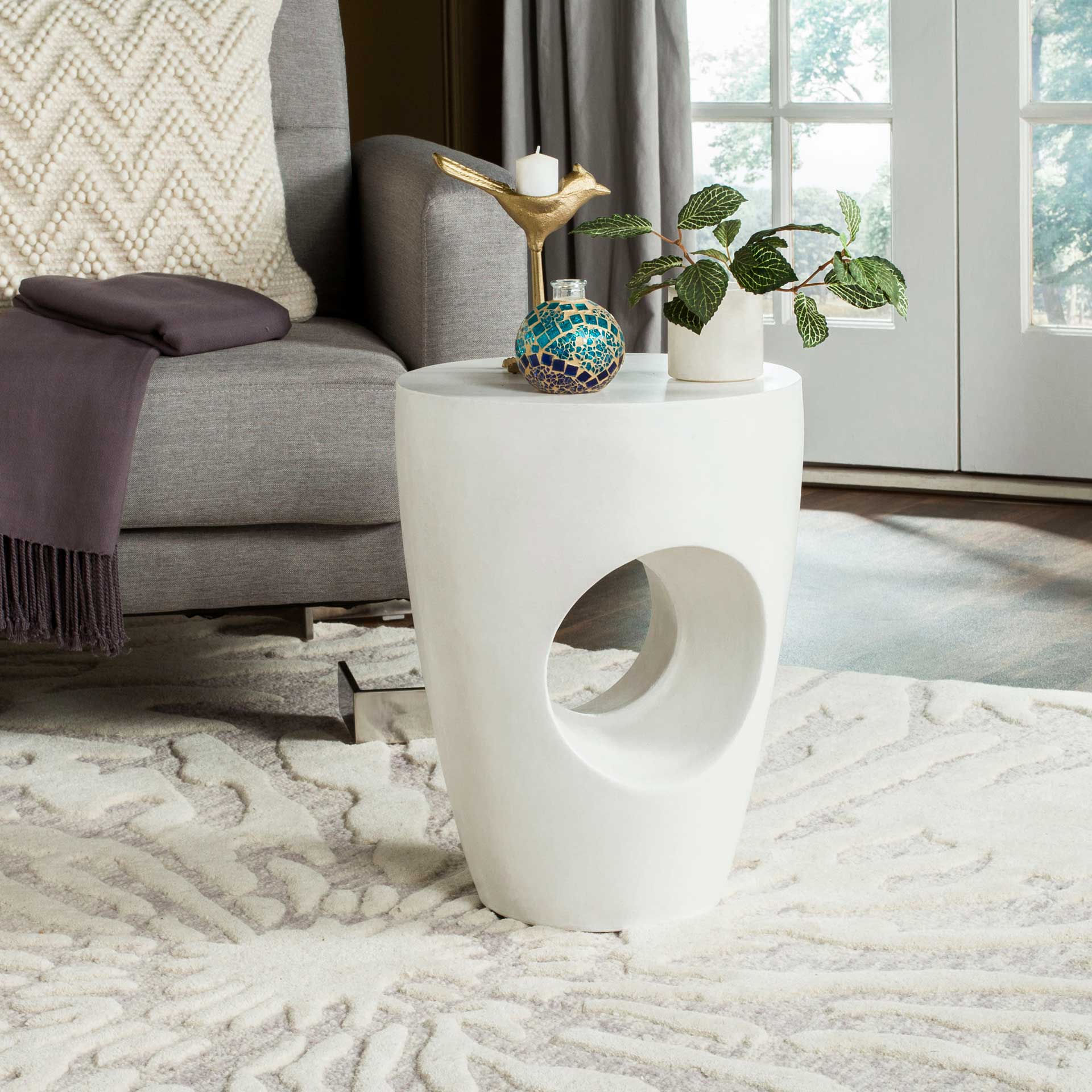 Aimee Modern Concrete Round Accent Table Ivory - Image 4
