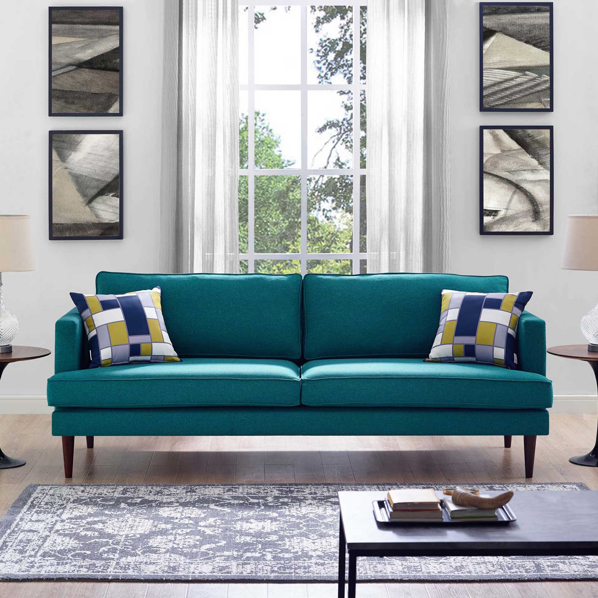 Aisley Upholstered Fabric Sofa Teal - Image 4