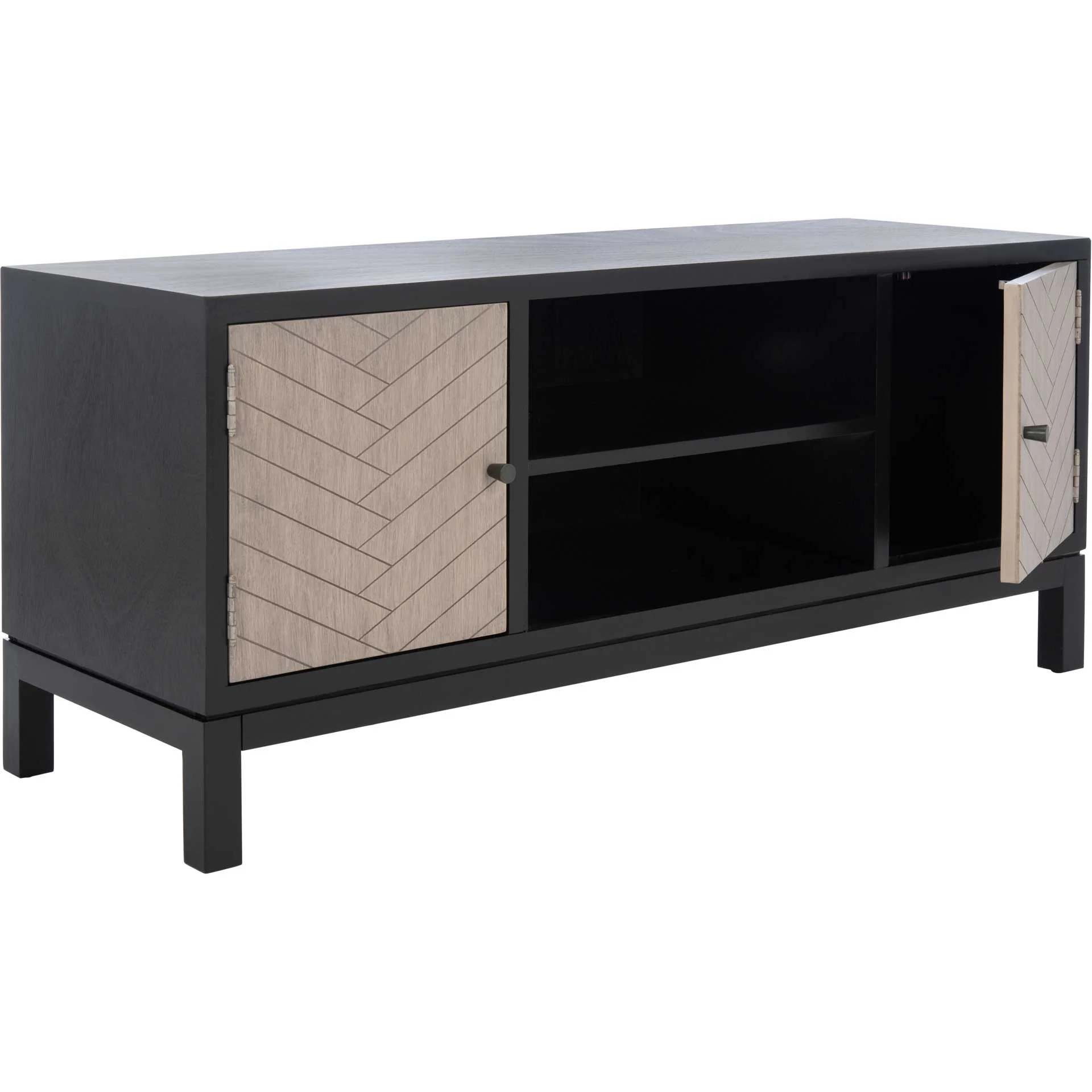 Ajani 2 Door 1 Shelf Media Stand Black/Greige - Image 2