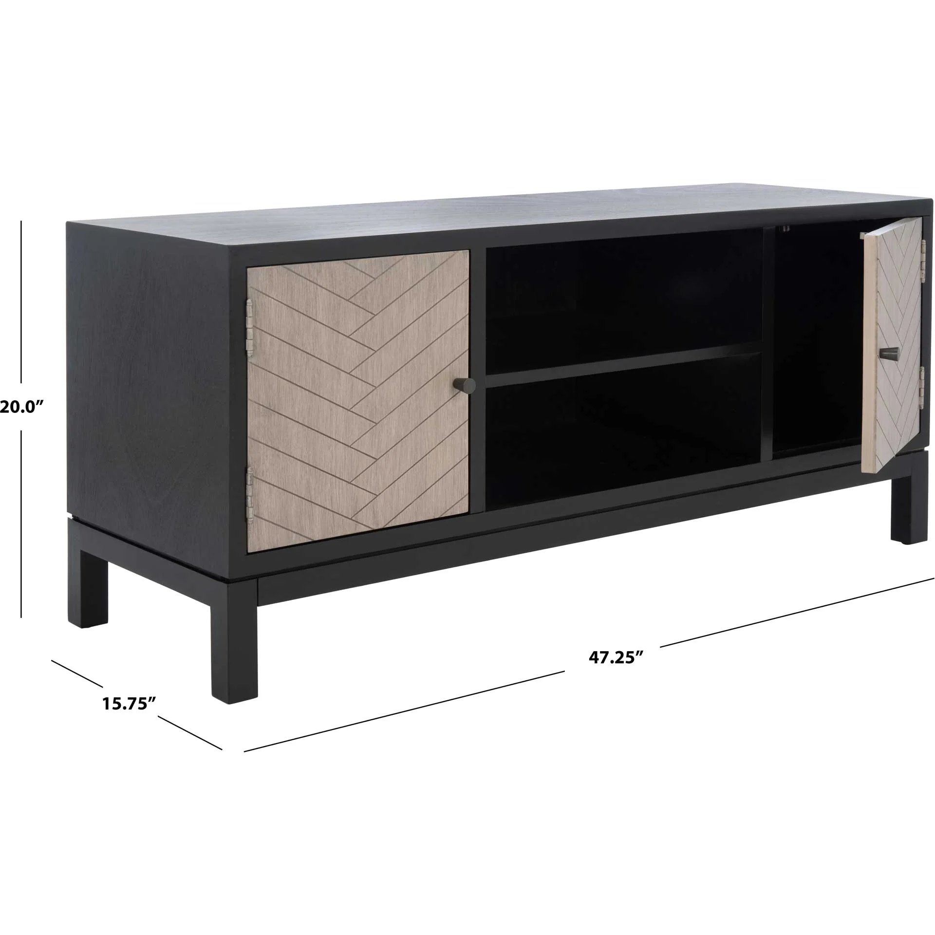 Ajani 2 Door 1 Shelf Media Stand Black/Greige - Image 9