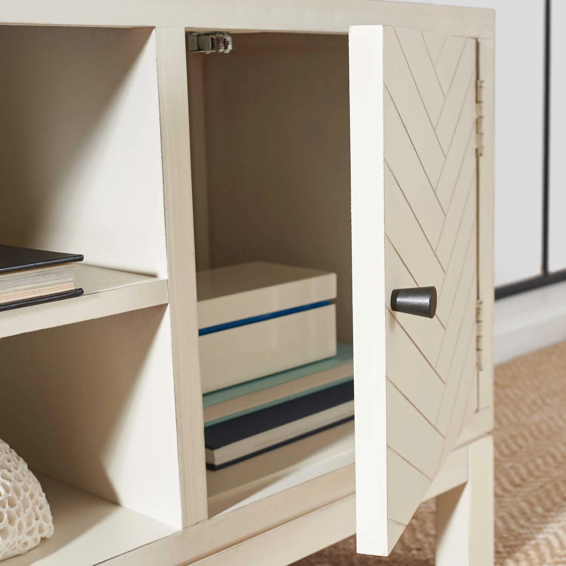 Ajani 2 Door 1 Shelf Media Stand Distressed White - Image 7