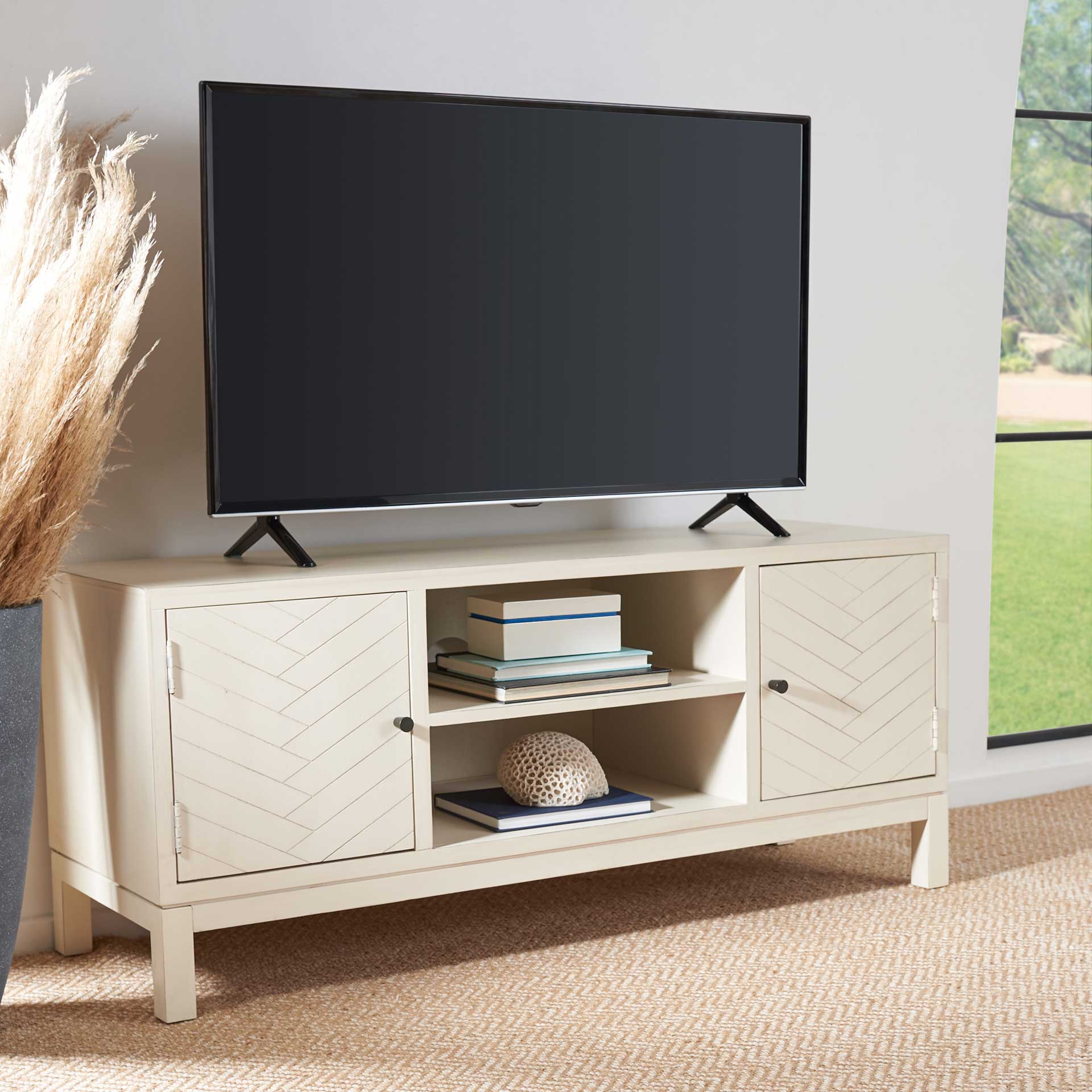 Ajani 2 Door 1 Shelf Media Stand Distressed White - Image 8