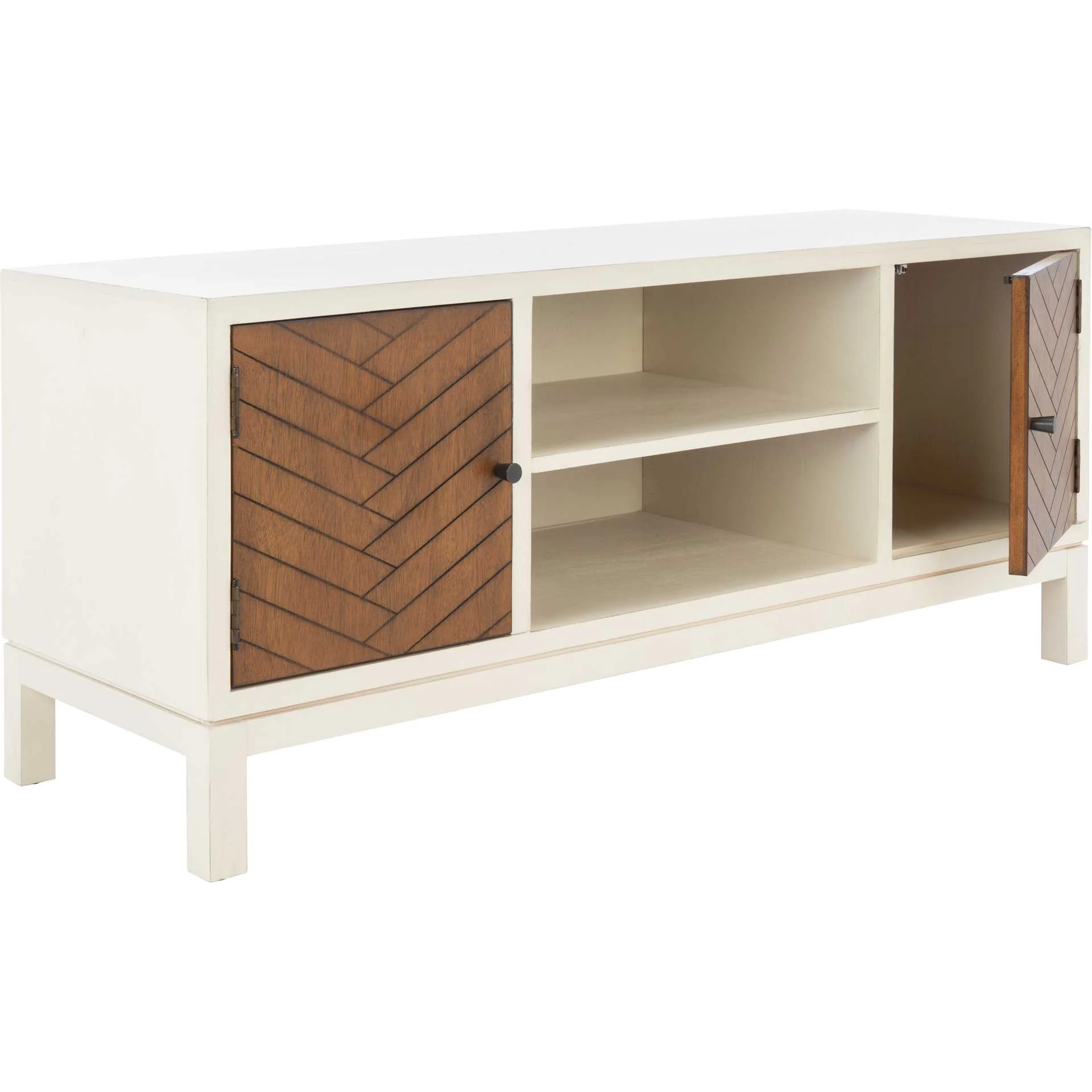 Ajani Media Stand Distressed White/Honey Brown - Image 2