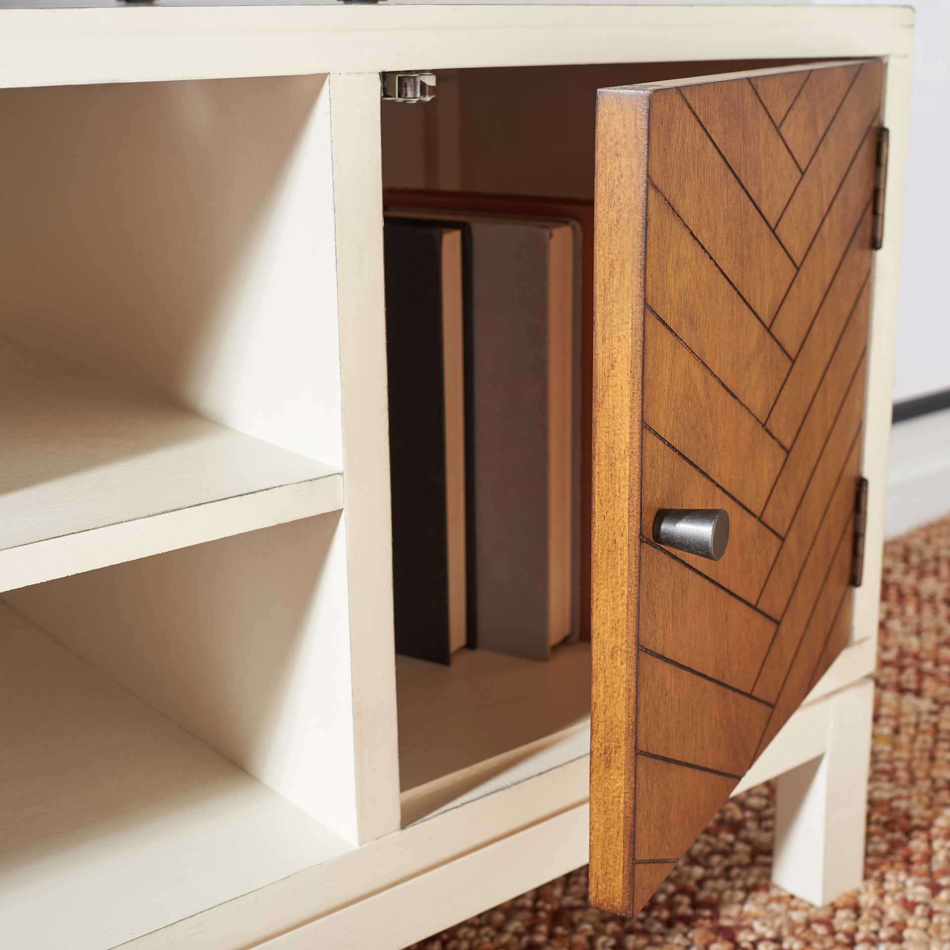 Ajani Media Stand Distressed White/Honey Brown - Image 7
