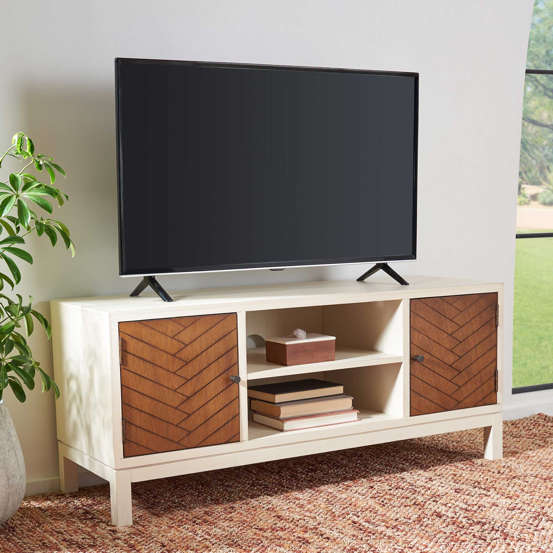 Ajani Media Stand Distressed White/Honey Brown - Image 8