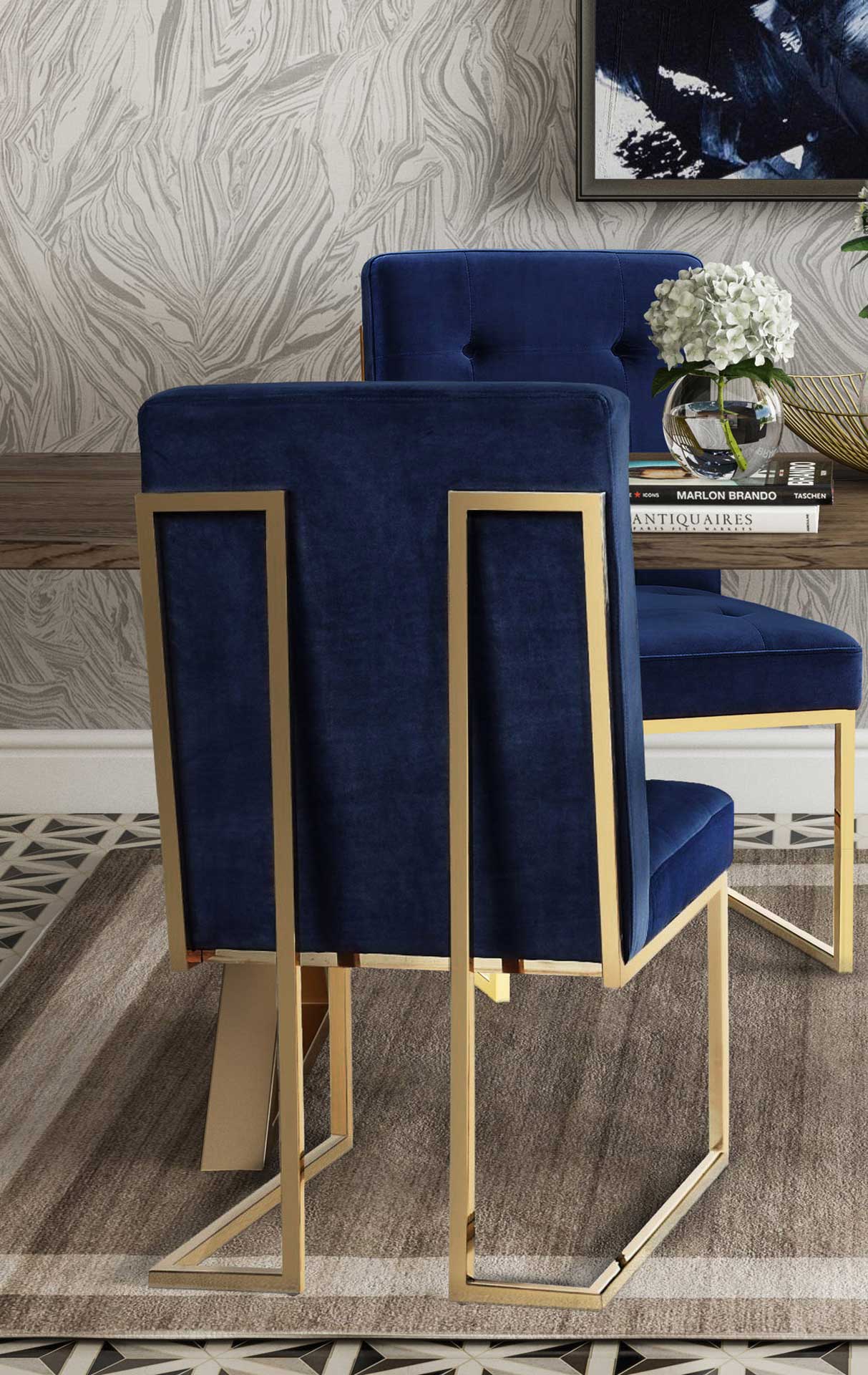 Akito Velvet Chair Navy (Set of 2) - Image 8