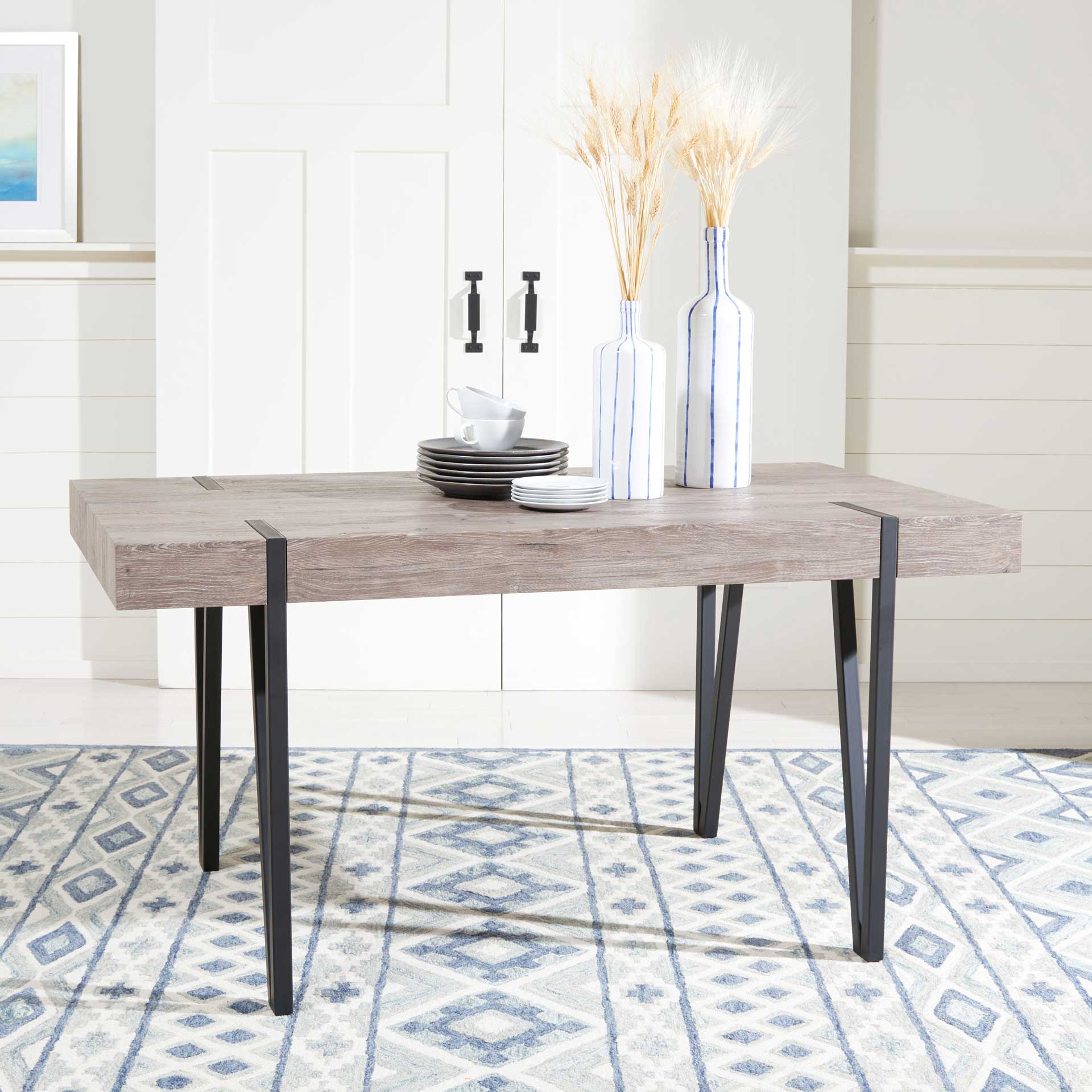 Alan Wood Top Dining Table Gray Oak/Black - Image 4