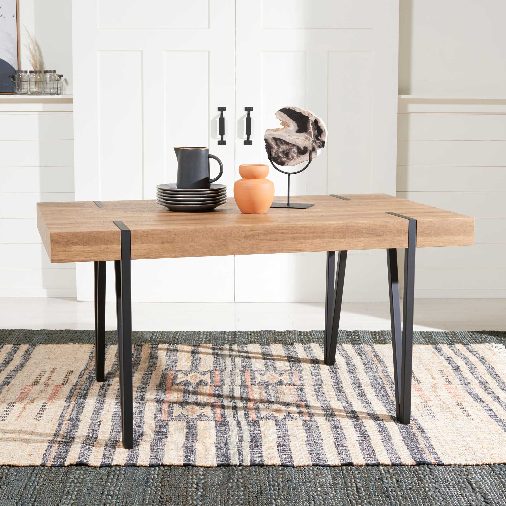 Alan Wood Top Dining Table Natural Brown/Black - Image 4
