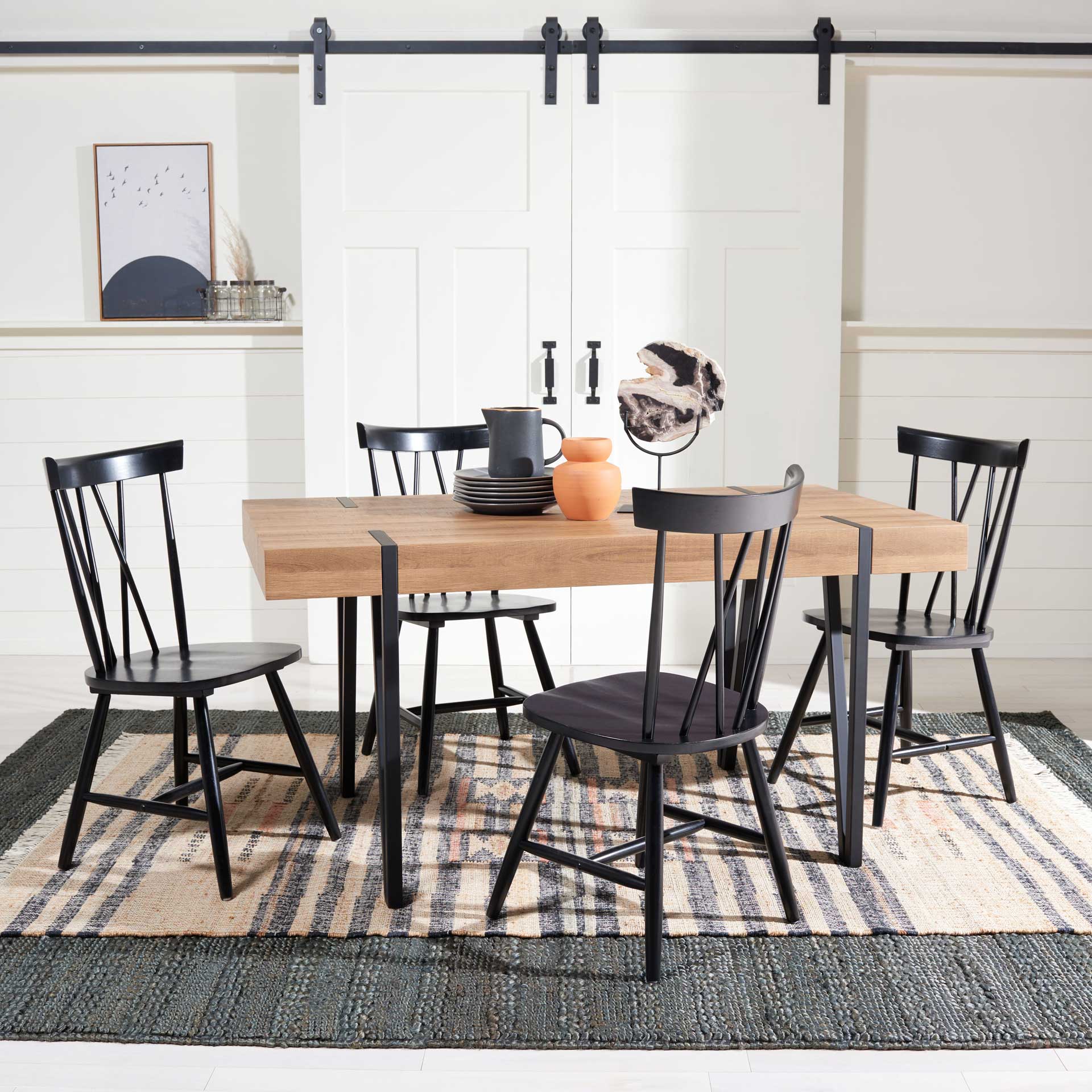Alan Wood Top Dining Table Natural Brown/Black - Image 5