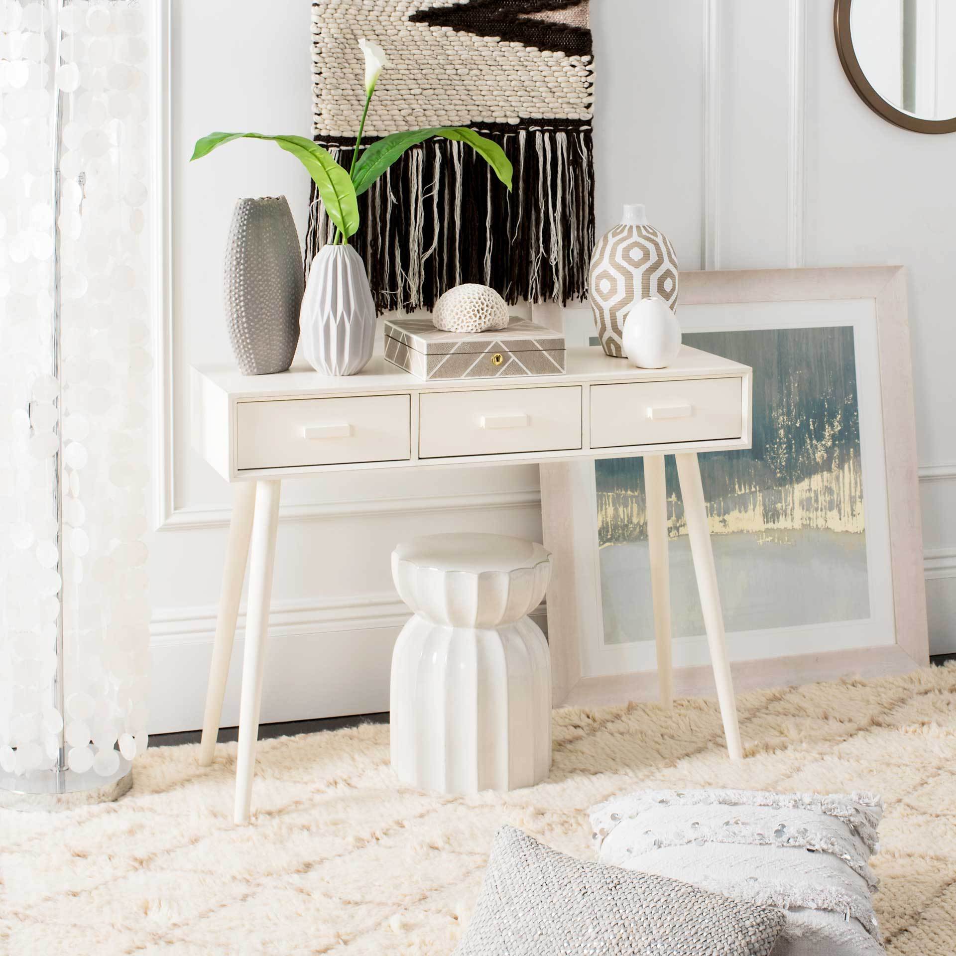 Alara 3 Drawer Console Table Distressed White - Image 6
