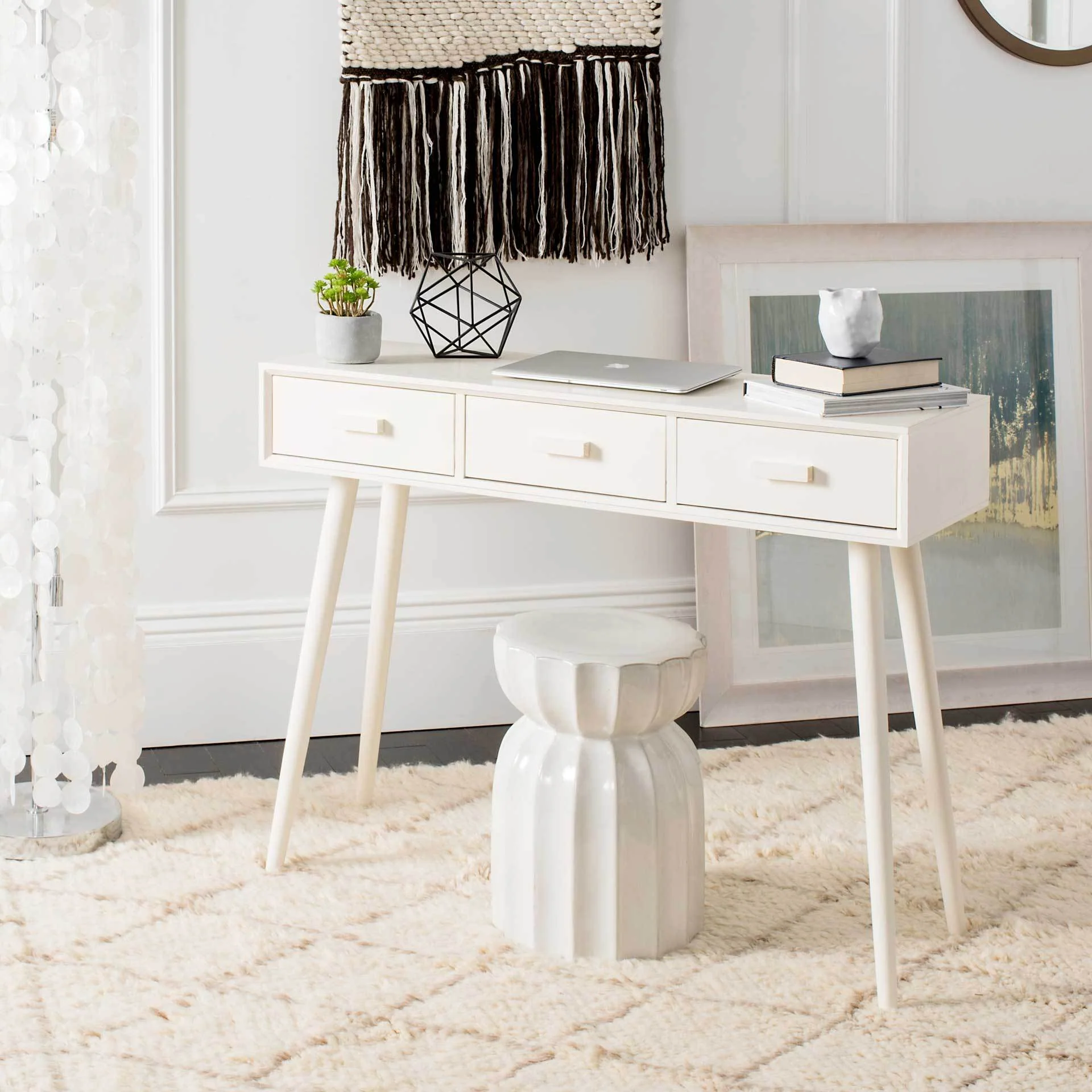 Alara 3 Drawer Console Table Distressed White - Image 7