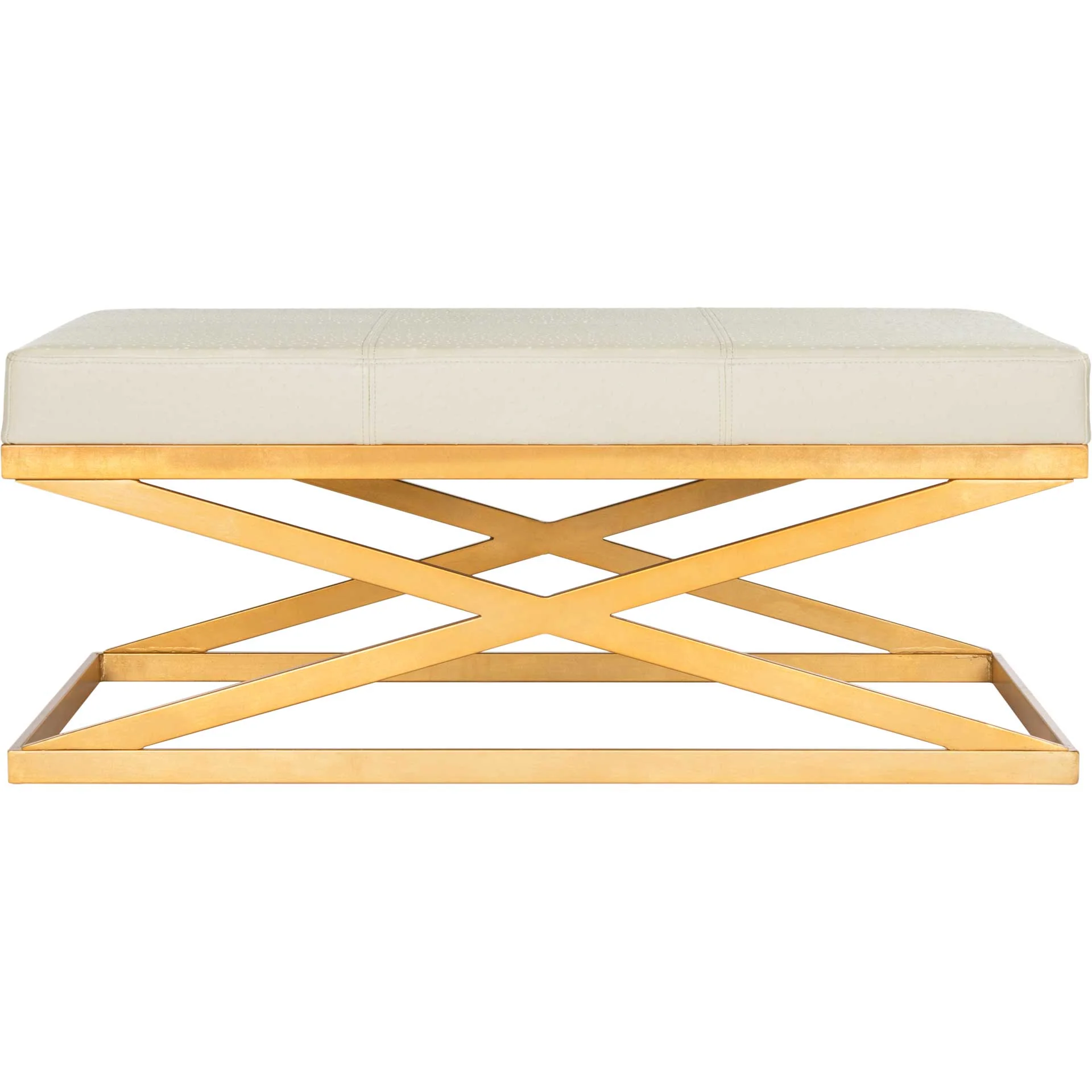 Alaric Faux Ostrich Bench Creme/Gold - Image 2