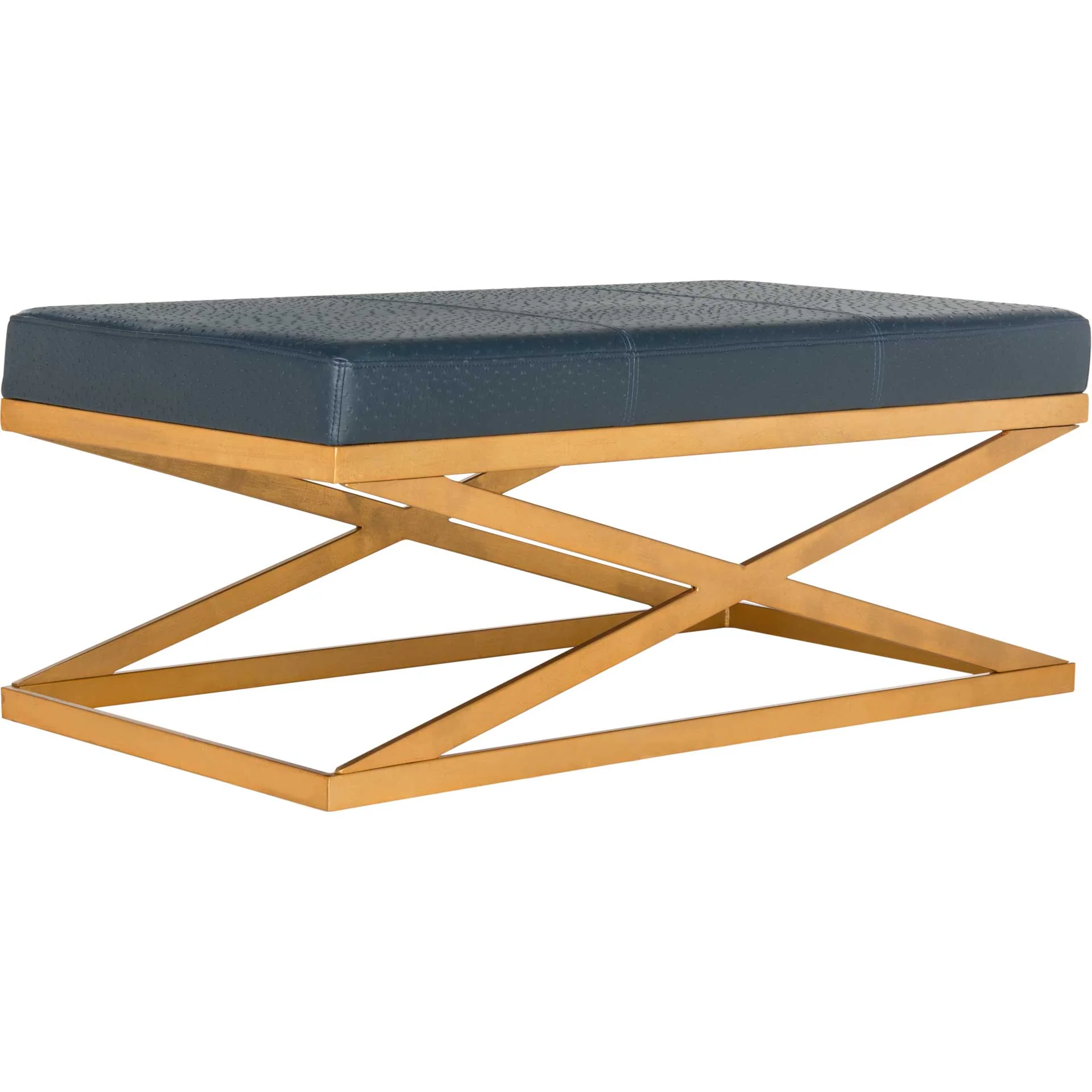 Alaric Faux Ostrich Bench Navy/Gold - Image 2