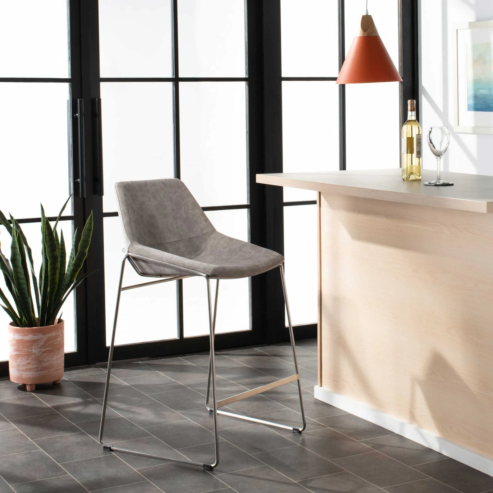 Alasdair Mid Century Bar Stool Matte Stone - Image 7