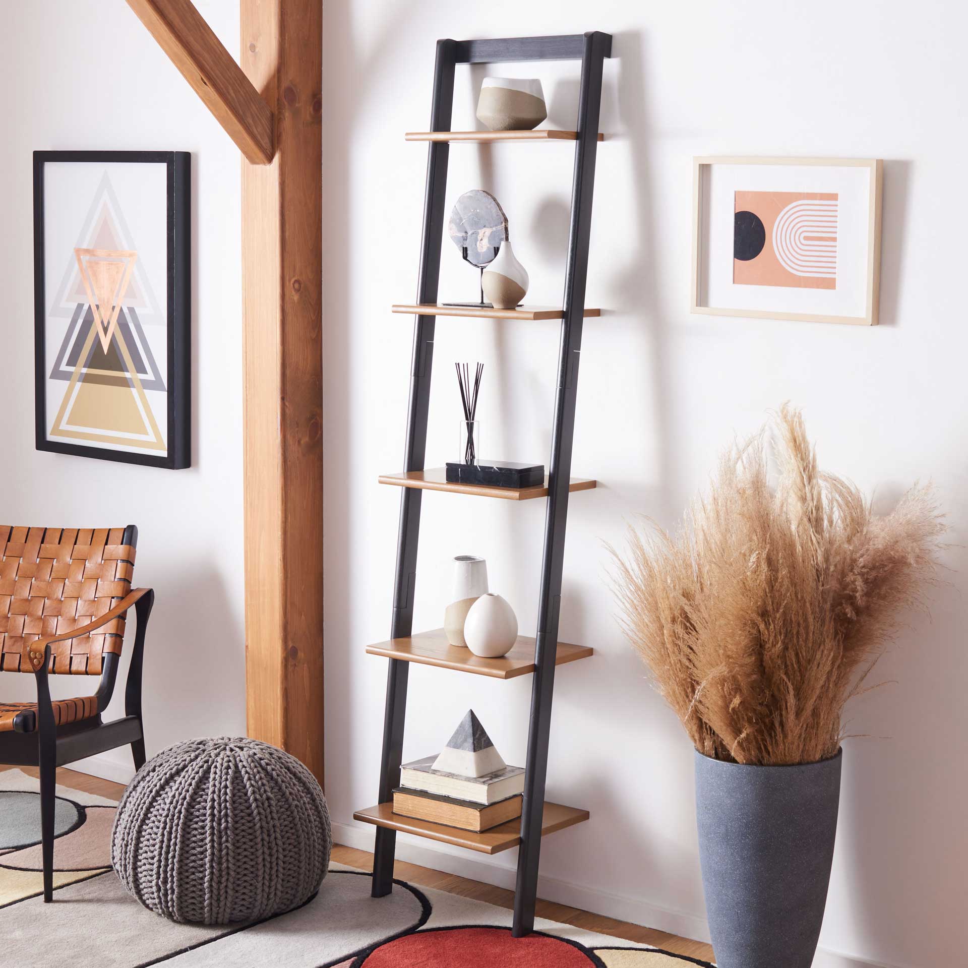 Albina 5 Tier Leaning Etagere Natural/Charcoal - Image 4