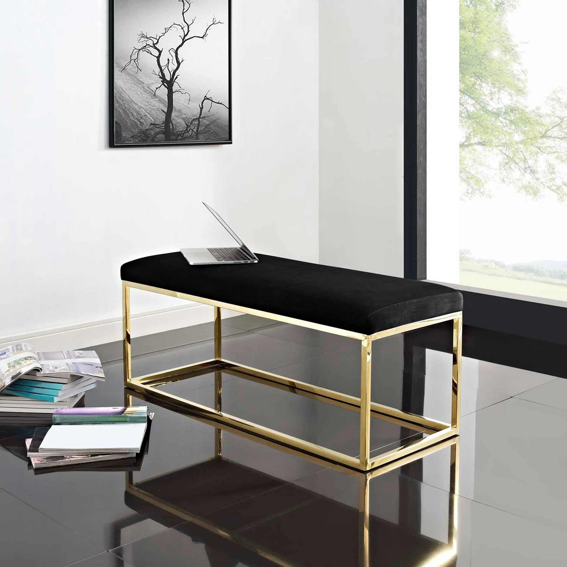 Alden Fabric Bench Gold/Black - Image 4
