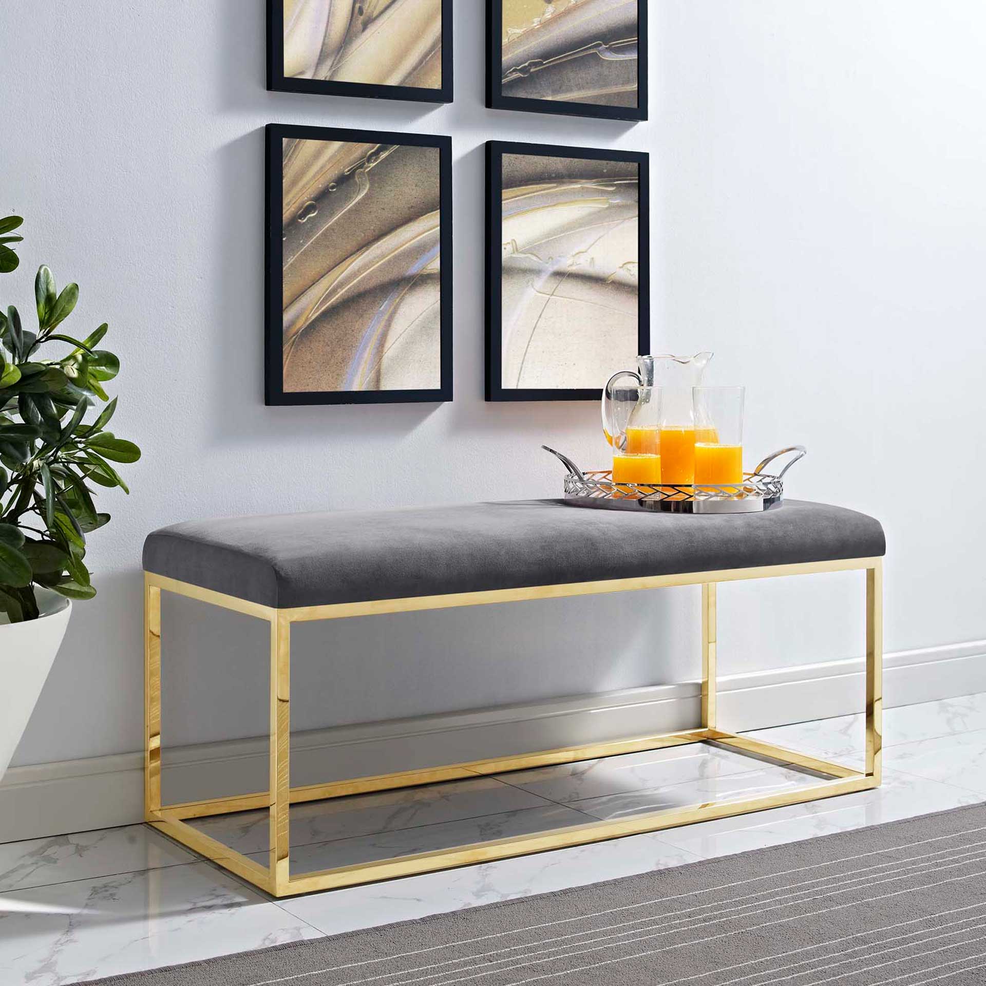 Alden Fabric Bench Gold/Gray - Image 4