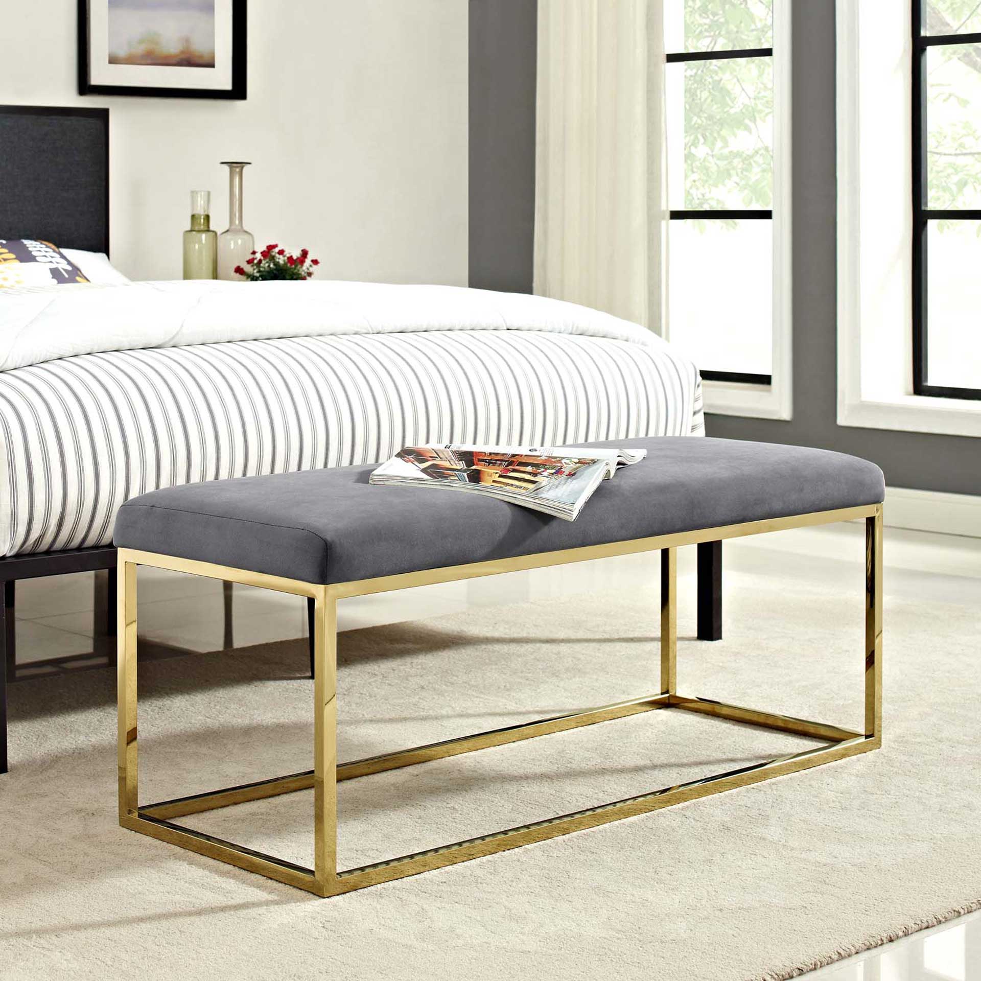 Alden Fabric Bench Gold/Gray - Image 5