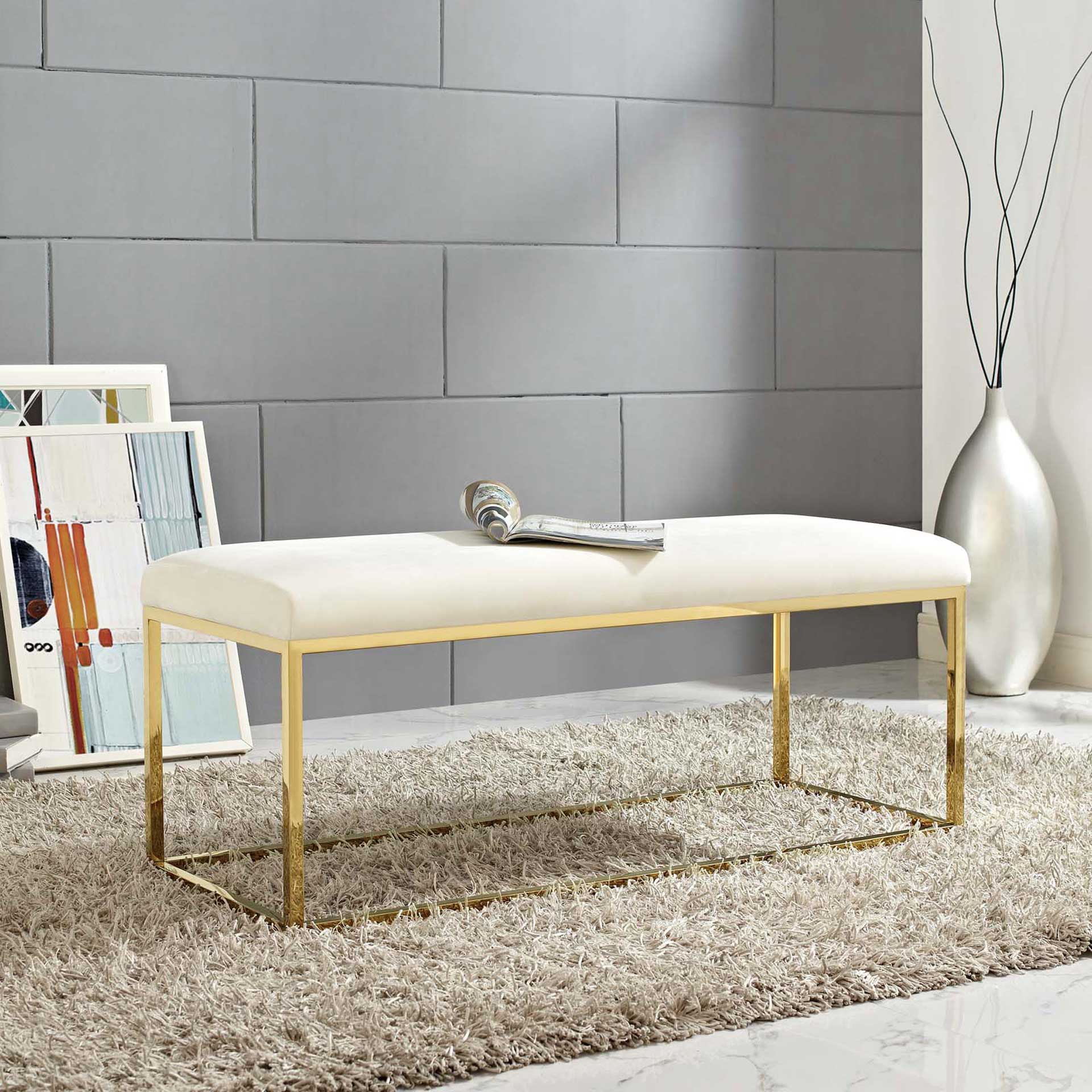 Alden Fabric Bench Gold/Ivory - Image 4