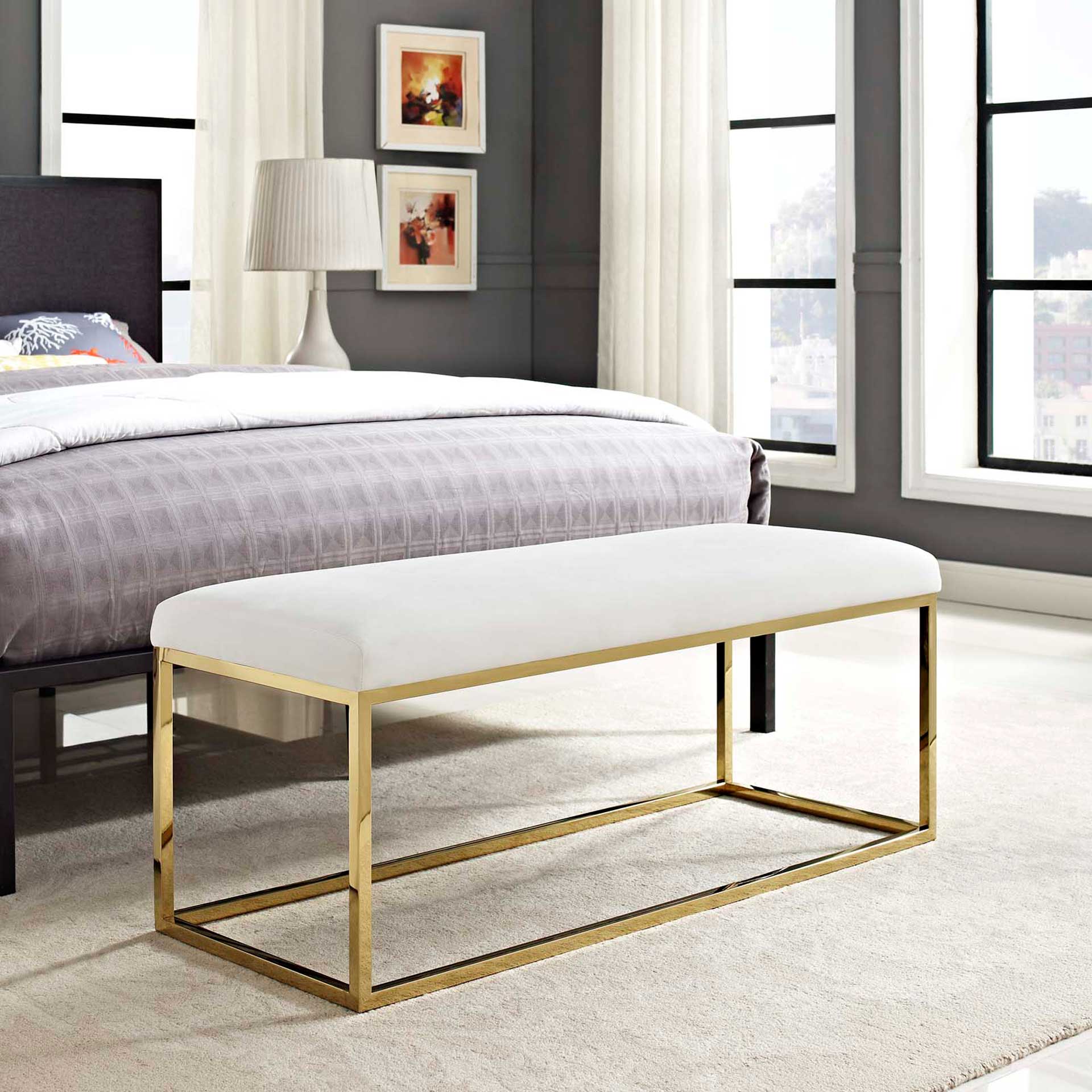 Alden Fabric Bench Gold/Ivory - Image 5