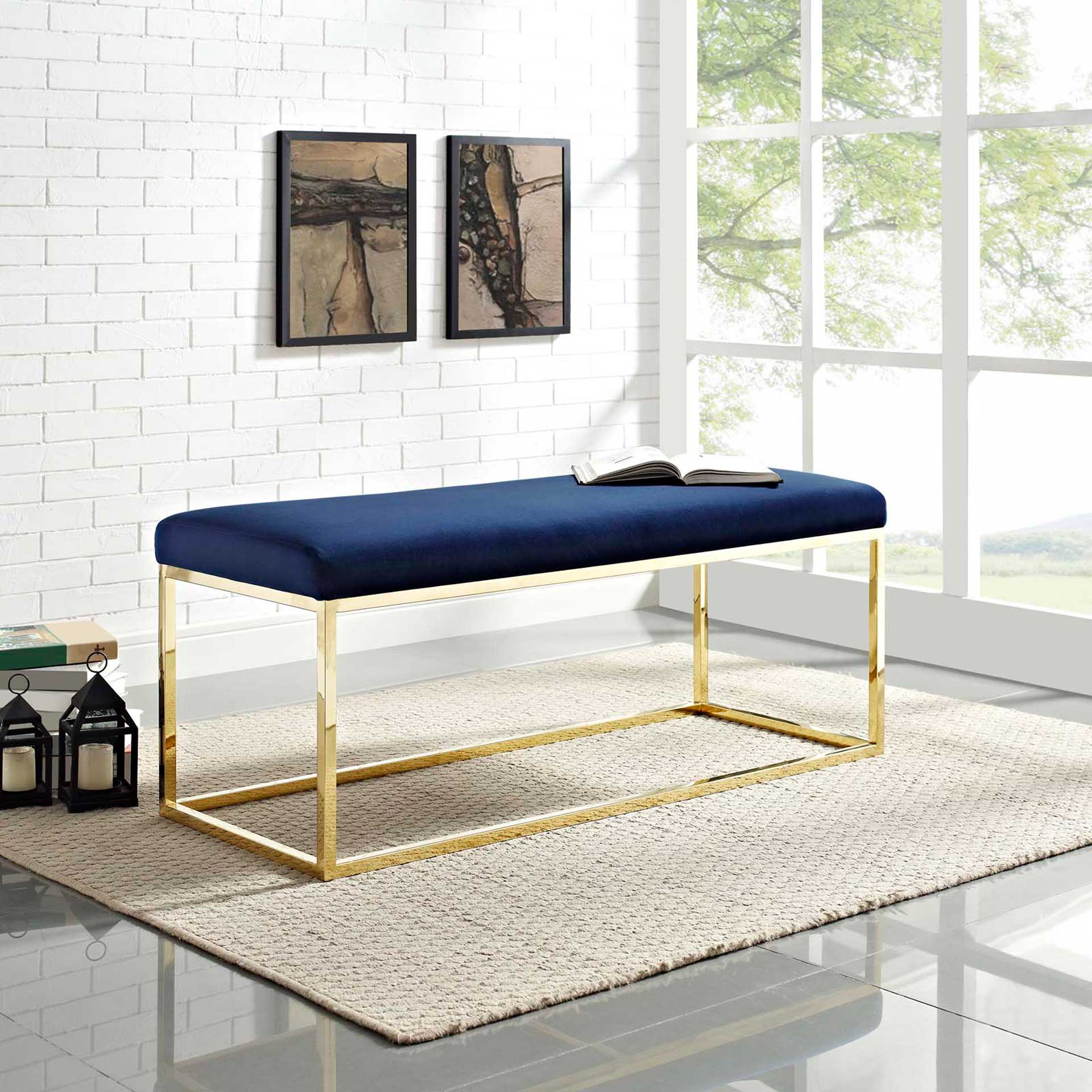 Alden Fabric Bench Gold/Navy - Image 4