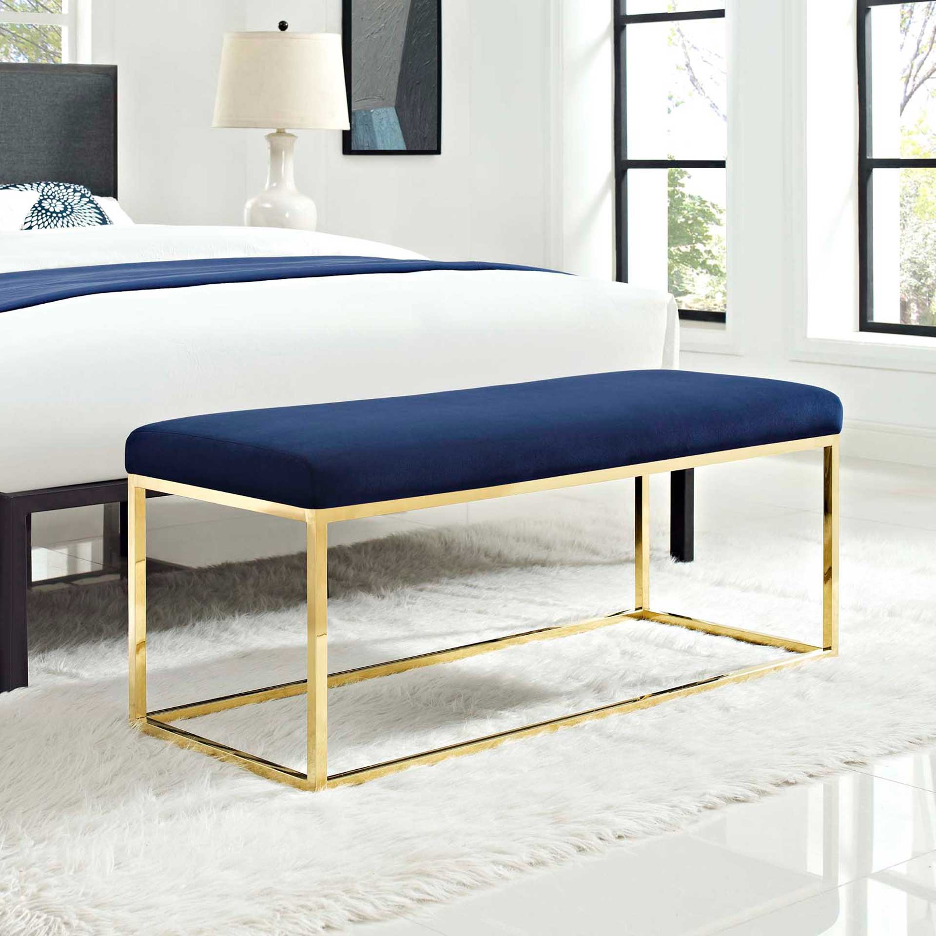 Alden Fabric Bench Gold/Navy - Image 5