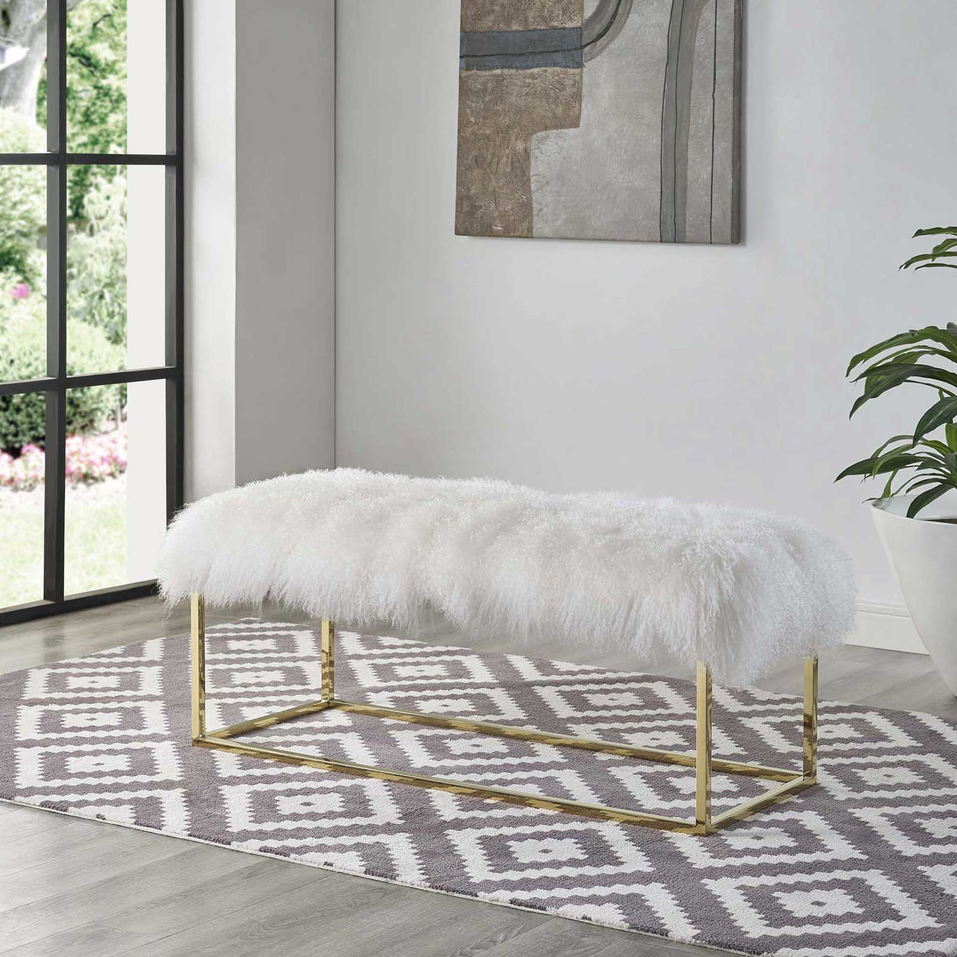 Alden White Sheepskin Bench Gold - Image 4
