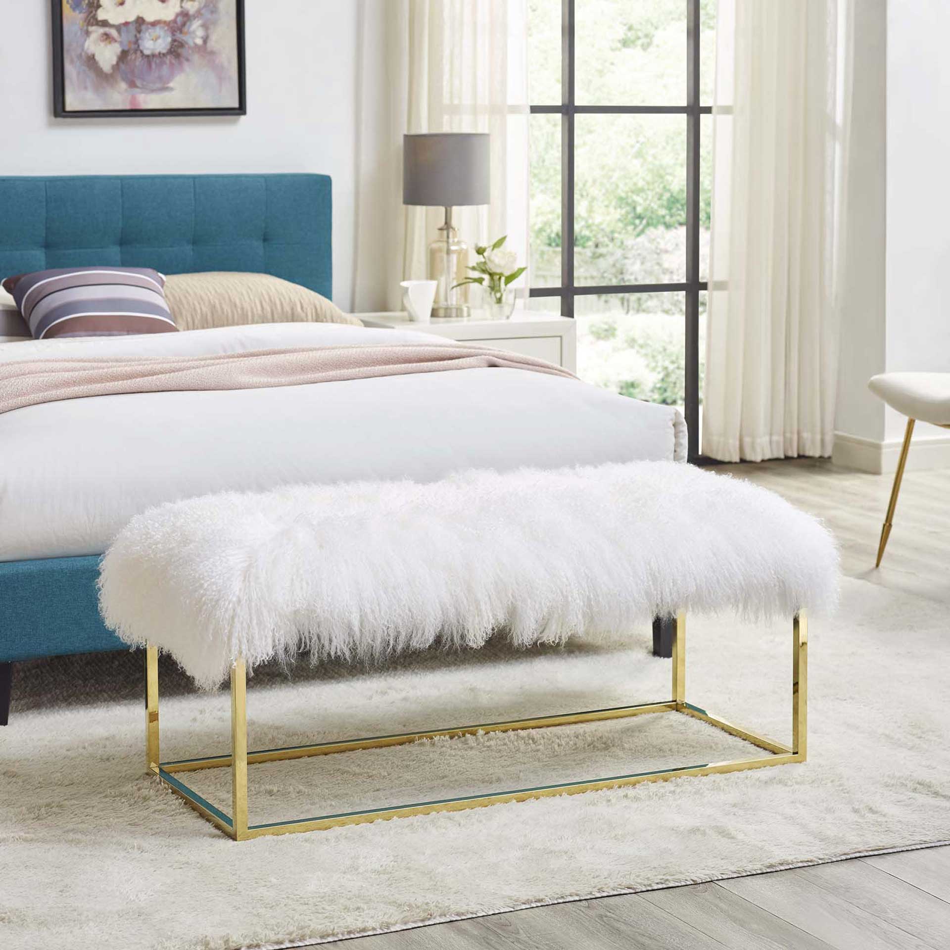 Alden White Sheepskin Bench Gold - Image 5