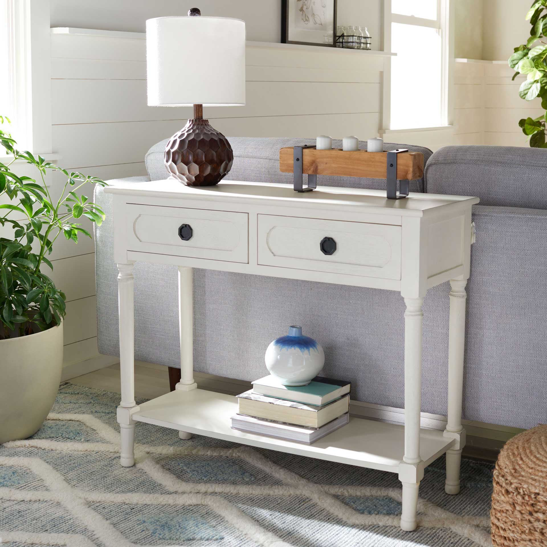 Alessa 2 Drawer Console Table Distressed White - Image 8