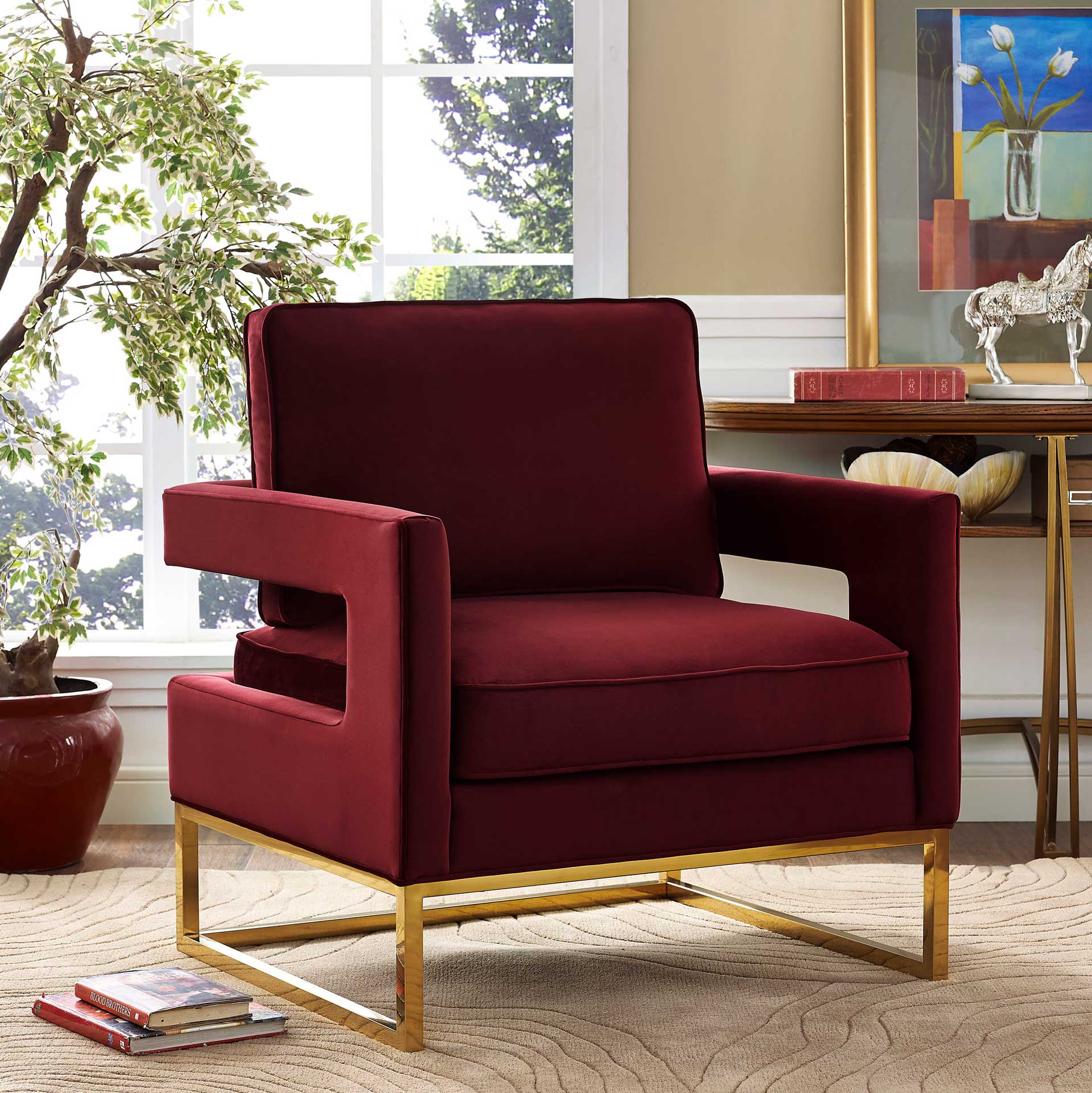 Alex Velvet Chair Maroon - Image 7