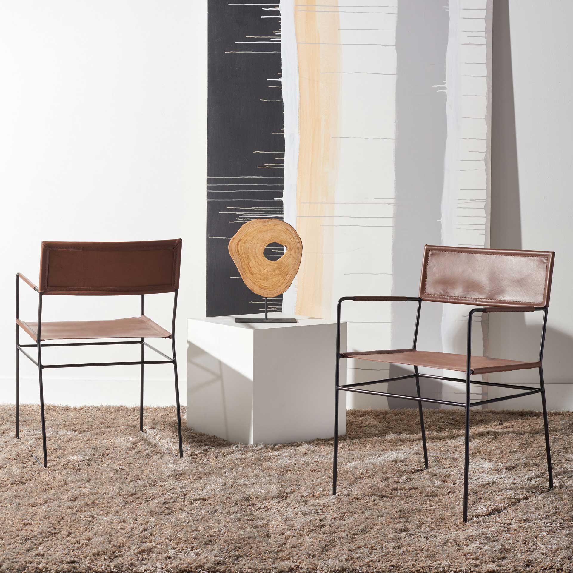 Alfio Leather Dining Chair Cognac/Black (Set of 2) - Image 5